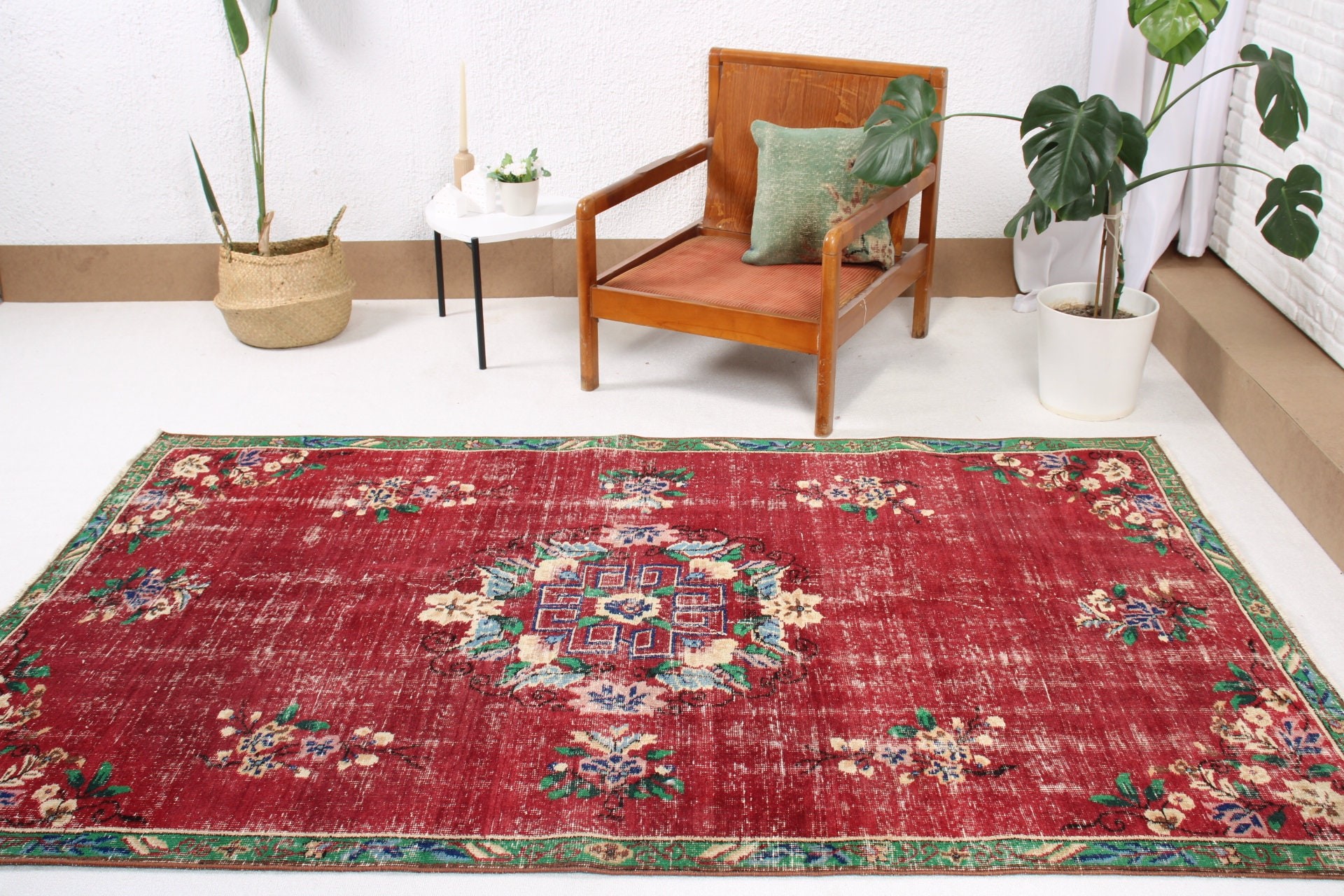 4.9x7.8 ft Alan Halıları, Vintage Halılar, Türk Halısı, El Dokuma Halılar, Kırmızı Nötr Halı, Türkiye Halıları, Boho Alanı Halıları, İç Mekan Halıları, Antika Halı