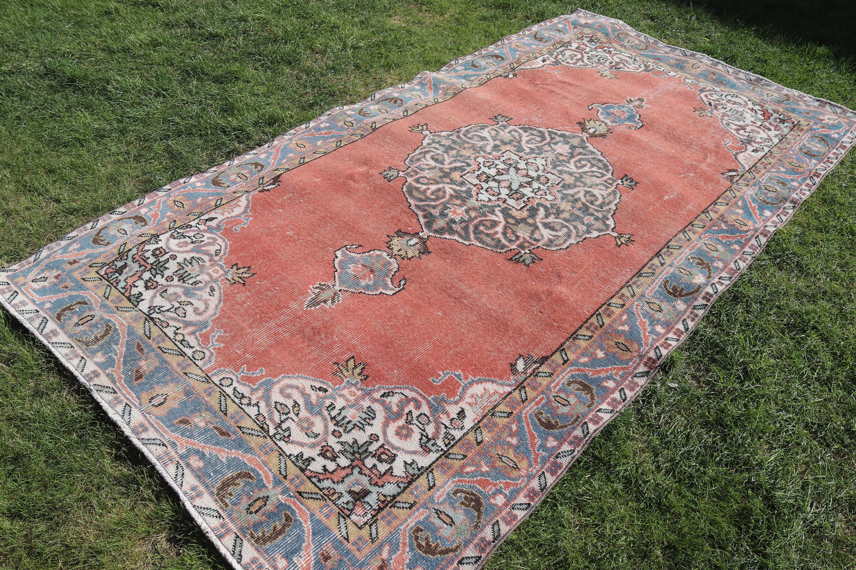 Vintage Rugs, Aztec Rugs, 4.7x9 ft Large Rugs, Boho Rugs, Turkish Rug, Salon Rug, Red Modern Rugs, Large Oushak Rugs