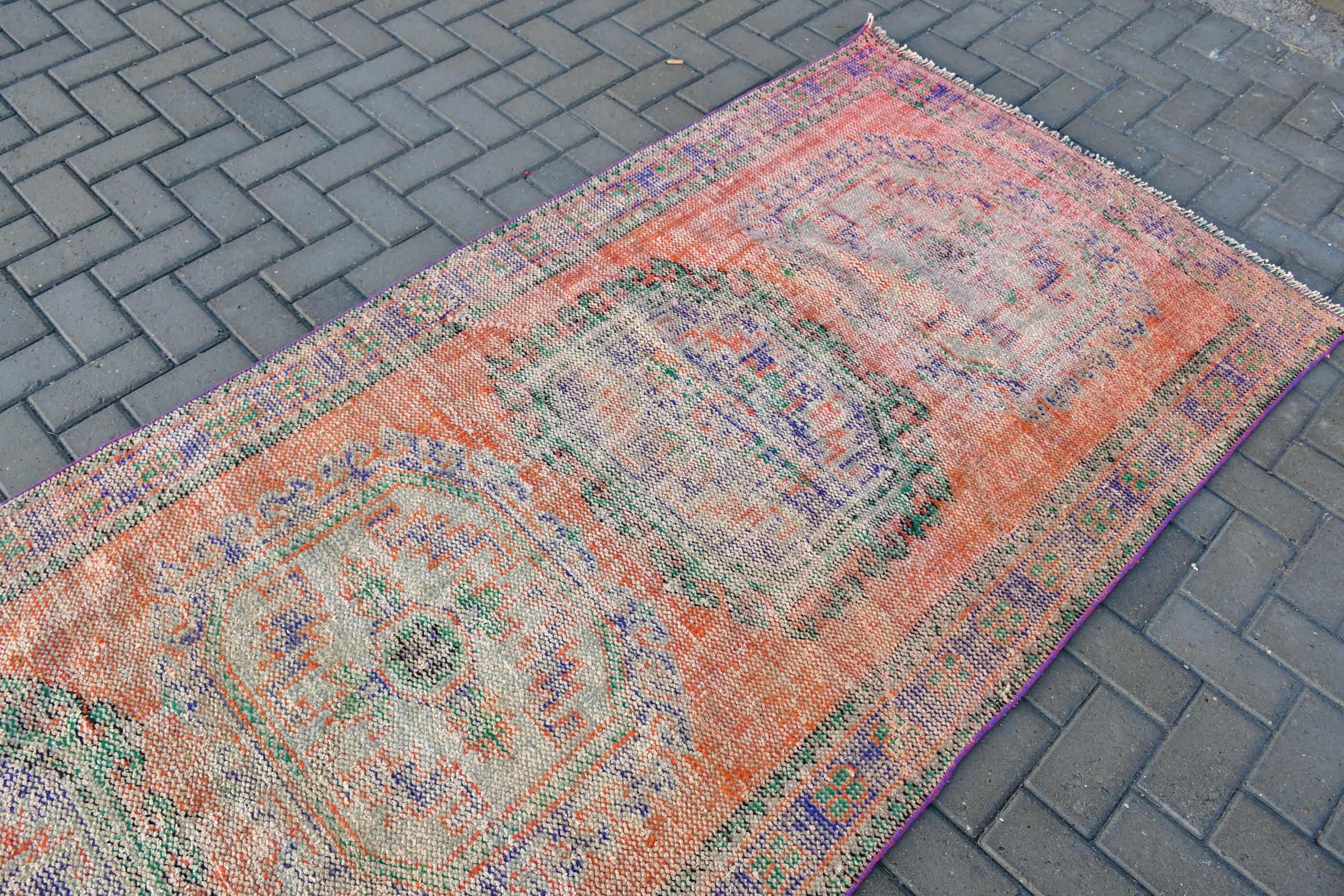 Stair Rugs, Nomadic Rugs, Turkish Rug, 4x10.5 ft Runner Rug, Vintage Rugs, Hallway Rug, Orange Moroccan Rug, Bedroom Rug