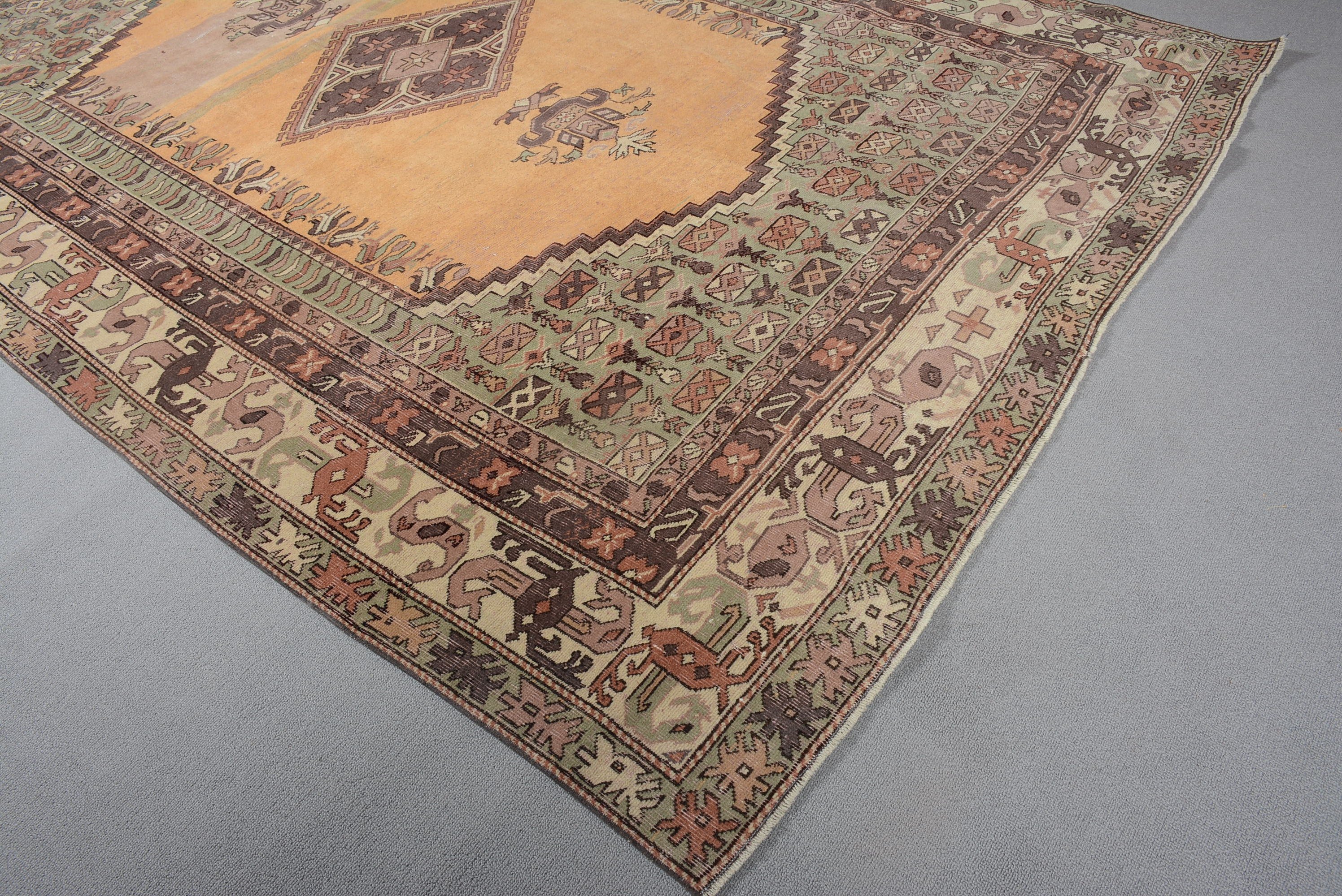 Turuncu 5.5x7.8 ft Büyük Halı, Oturma Odası Halısı, Vintage Halı, Mutfak Halısı, Türk Halısı, Vintage Dekor Halıları, Yer Halısı, Salon Halısı