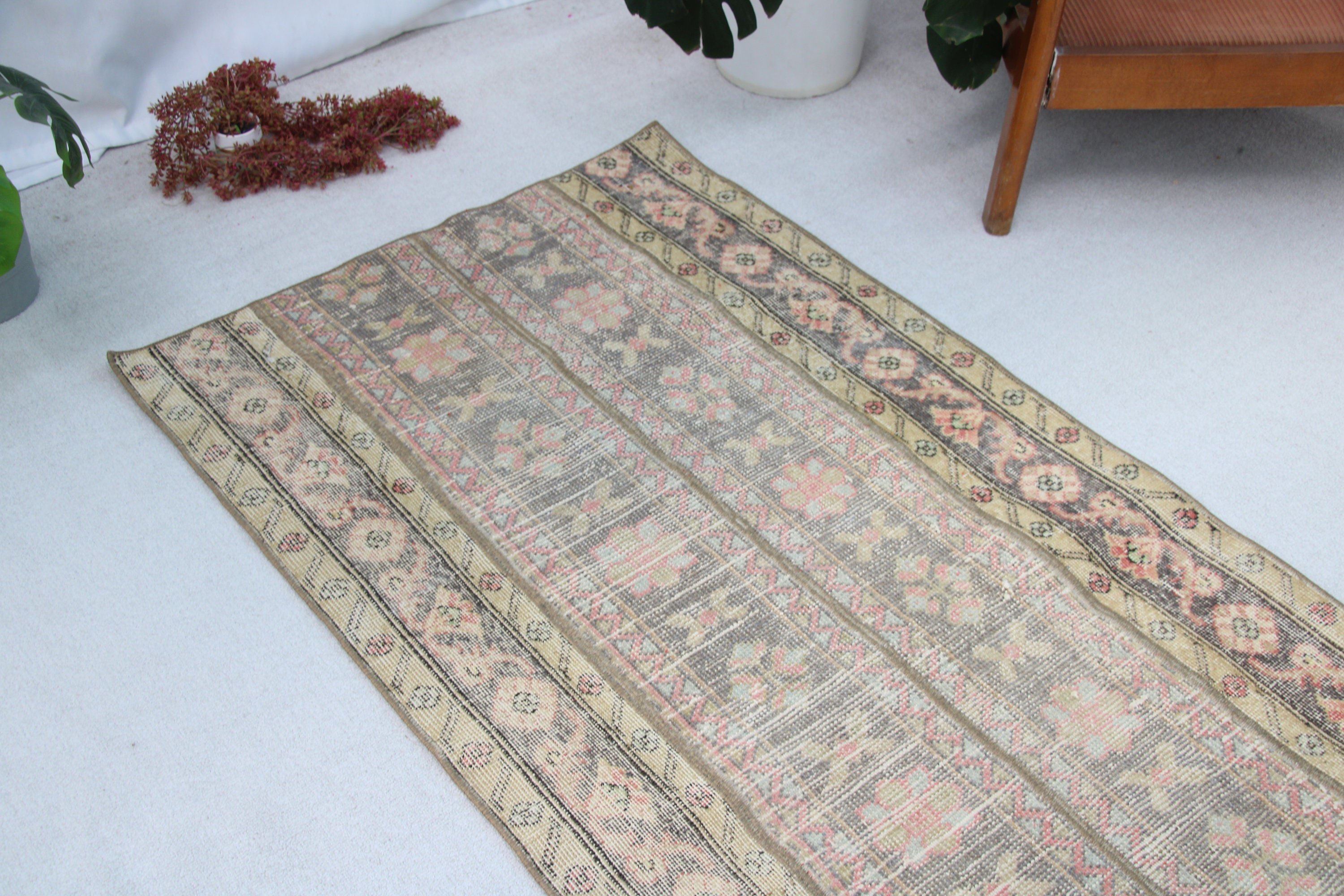 Turkish Rugs, Entry Rugs, Neutral Rugs, Vintage Rugs, 2.9x6.6 ft Accent Rug, Brown Flatweave Rug, Rugs for Decorative, Oushak Rugs