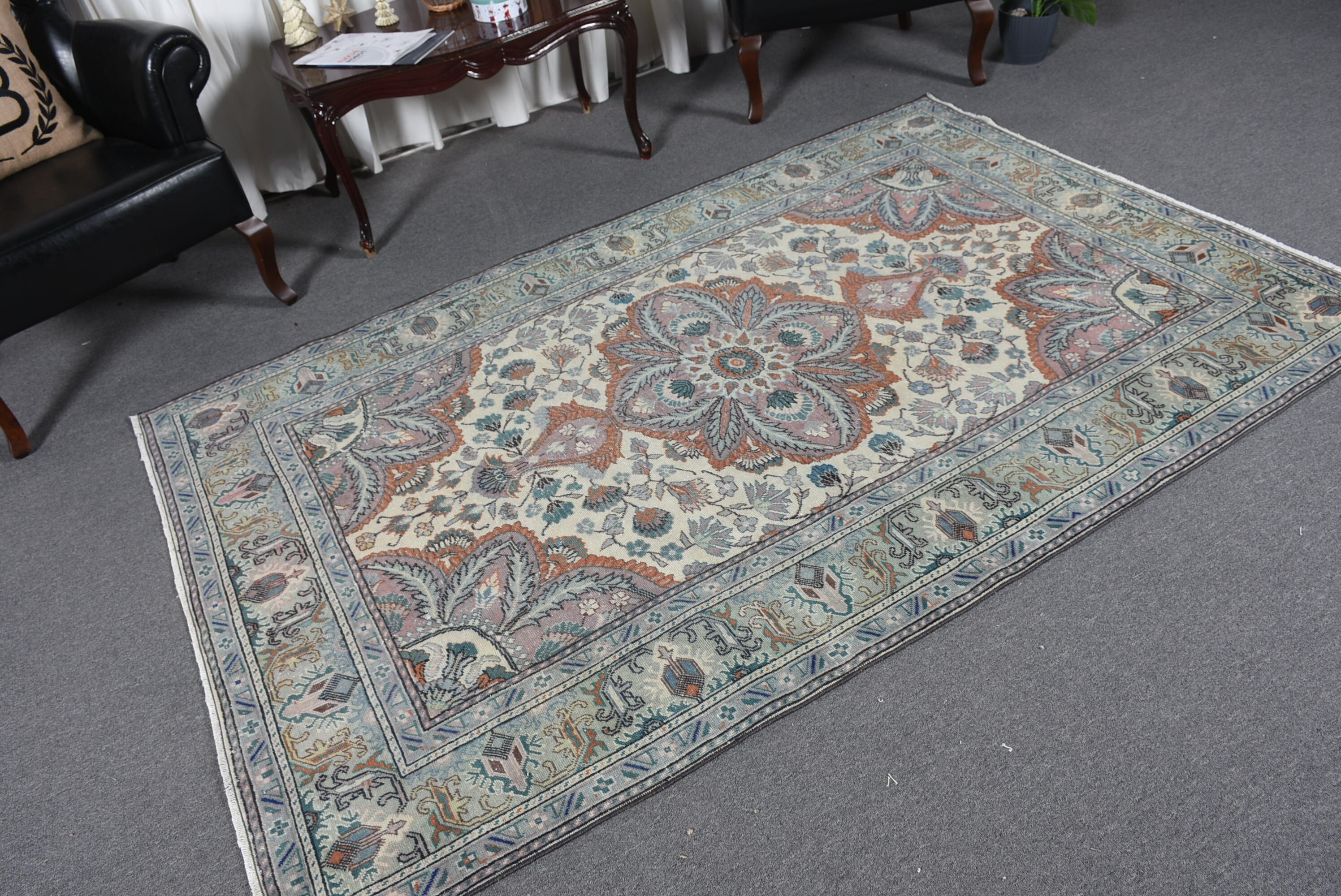 Fas Halıları, Oryantal Halılar, Yemek Odası Halısı, Türk Halısı, Yer Halısı, Vintage Halı, Boho Halıları, Yeşil Ev Dekor Halısı, 4,8x7,5 ft Alan Halıları