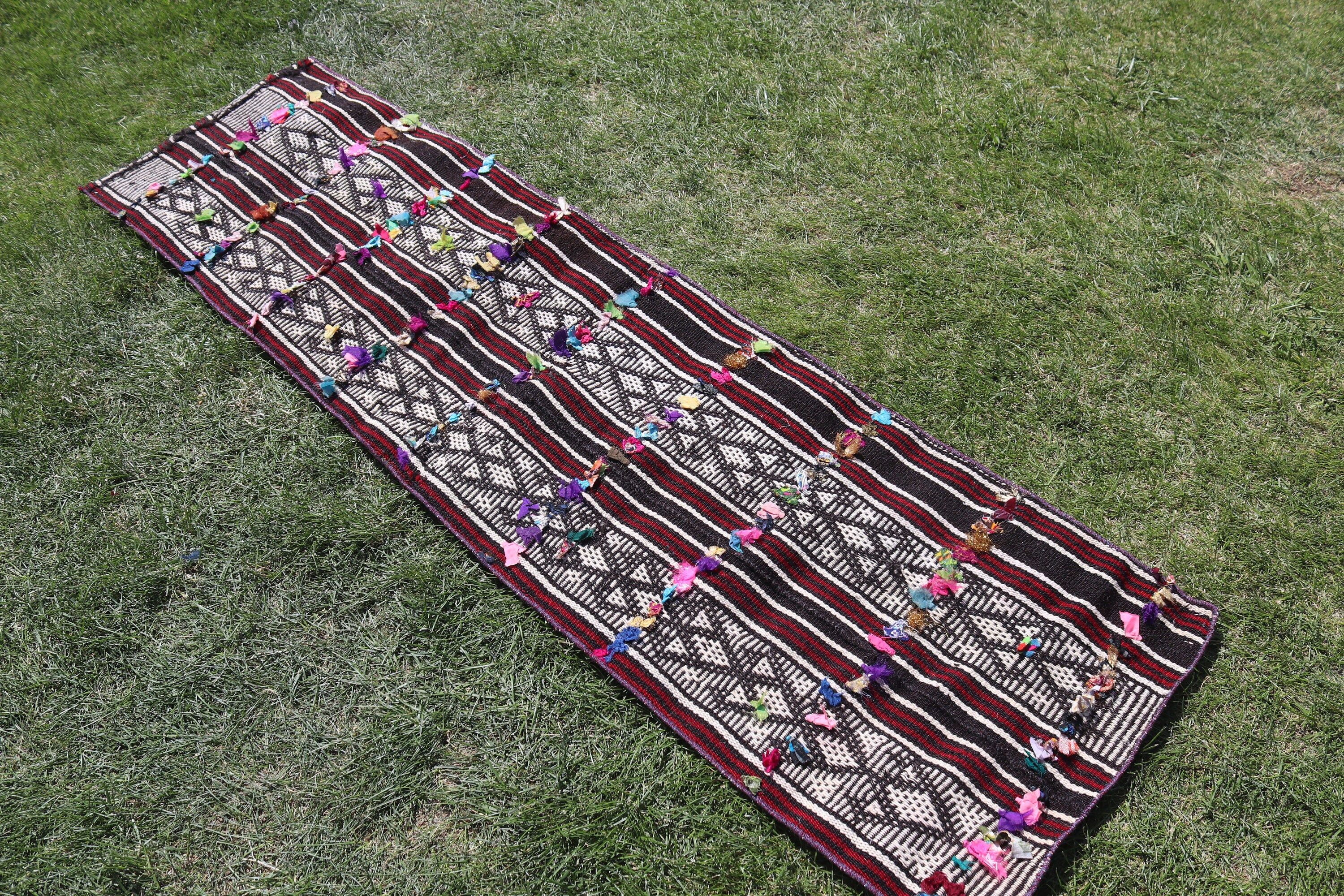 1.7x6.2 ft Runner Halı, Kilim, Koridor Halısı, Fas Halıları, Mutfak Halısı, Siyah Ev Dekor Halısı, Vintage Halılar, Mutfak Halıları, Türk Halıları