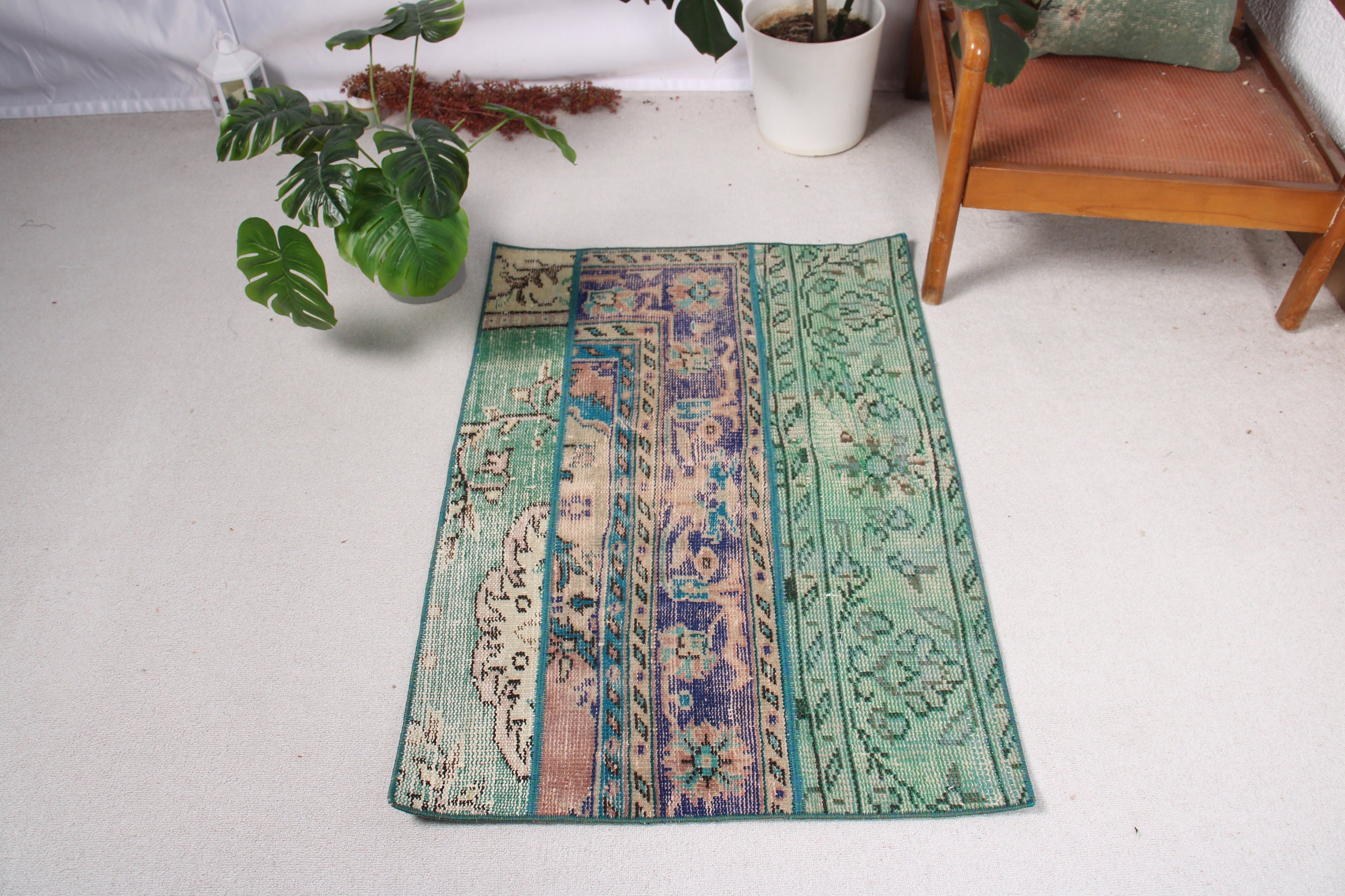 2.5x3.6 ft Small Rug, Flatweave Rugs, Entry Rug, Turkish Rug, Rugs for Bath, Green Neutral Rugs, Car Mat Rugs, Vintage Rugs, Kitchen Rug