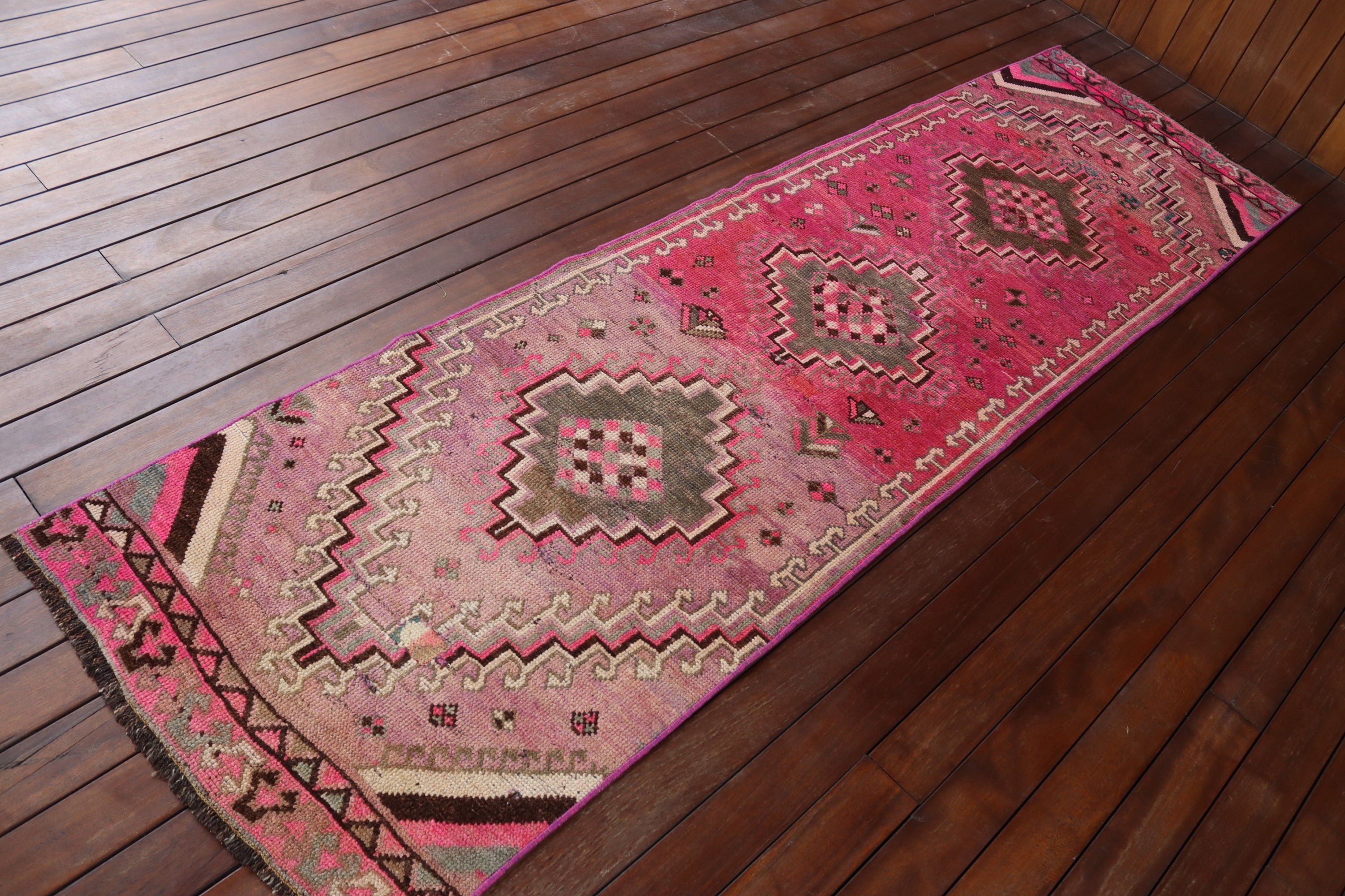 Turkish Rug, Pink Flatweave Rug, Vintage Rug, 2.5x8.7 ft Runner Rugs, Rug Runner Vintage Rugs, Corridor Rugs, Geometric Rug, Floor Rugs