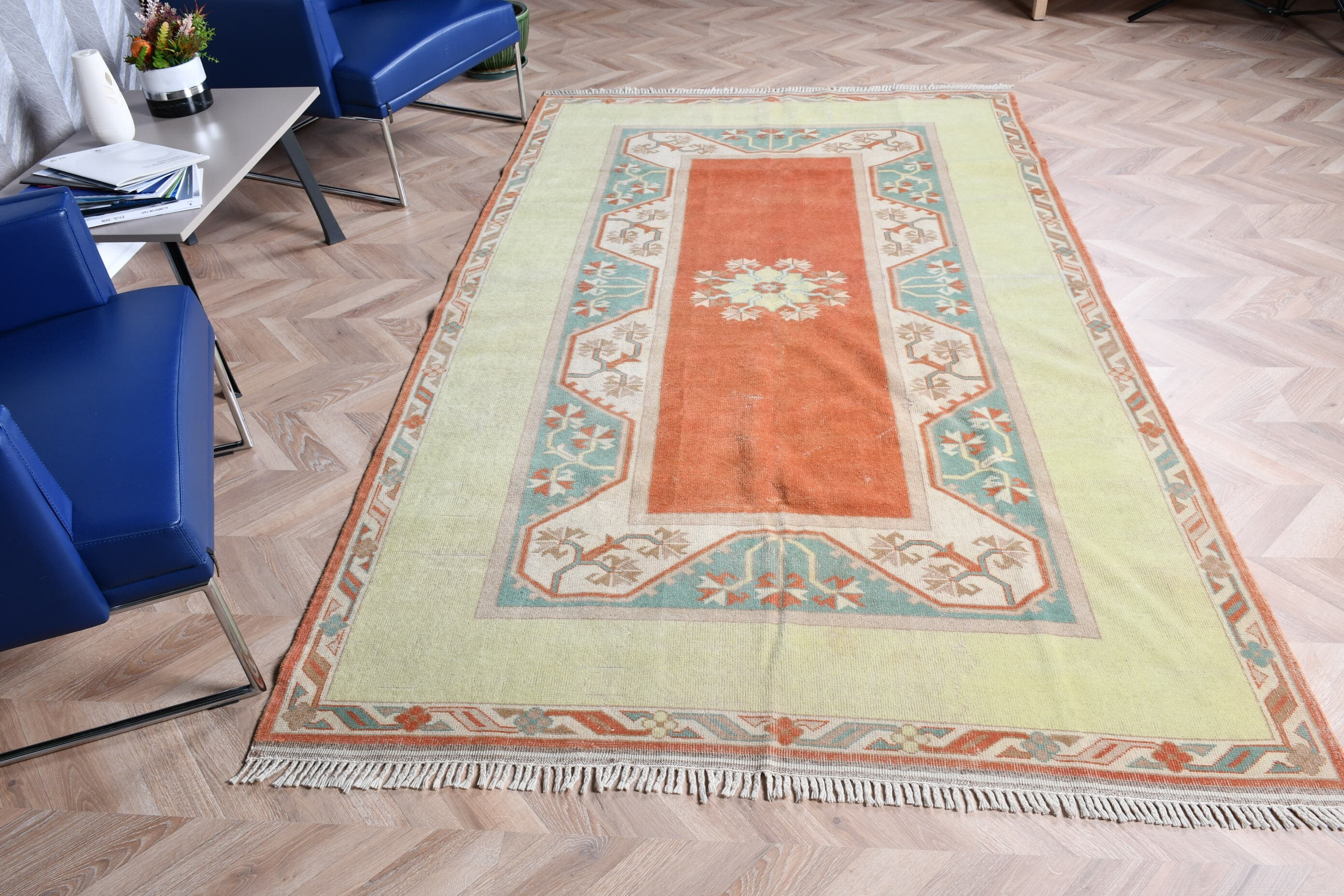 Anadolu Halısı, 5.2x8.9 ft Büyük Halı, Yeşil Yer Halısı, Oryantal Halı, Türk Halısı, Vintage Halı, Oturma Odası Halısı, Yemek Odası Halısı, Sanat Halısı