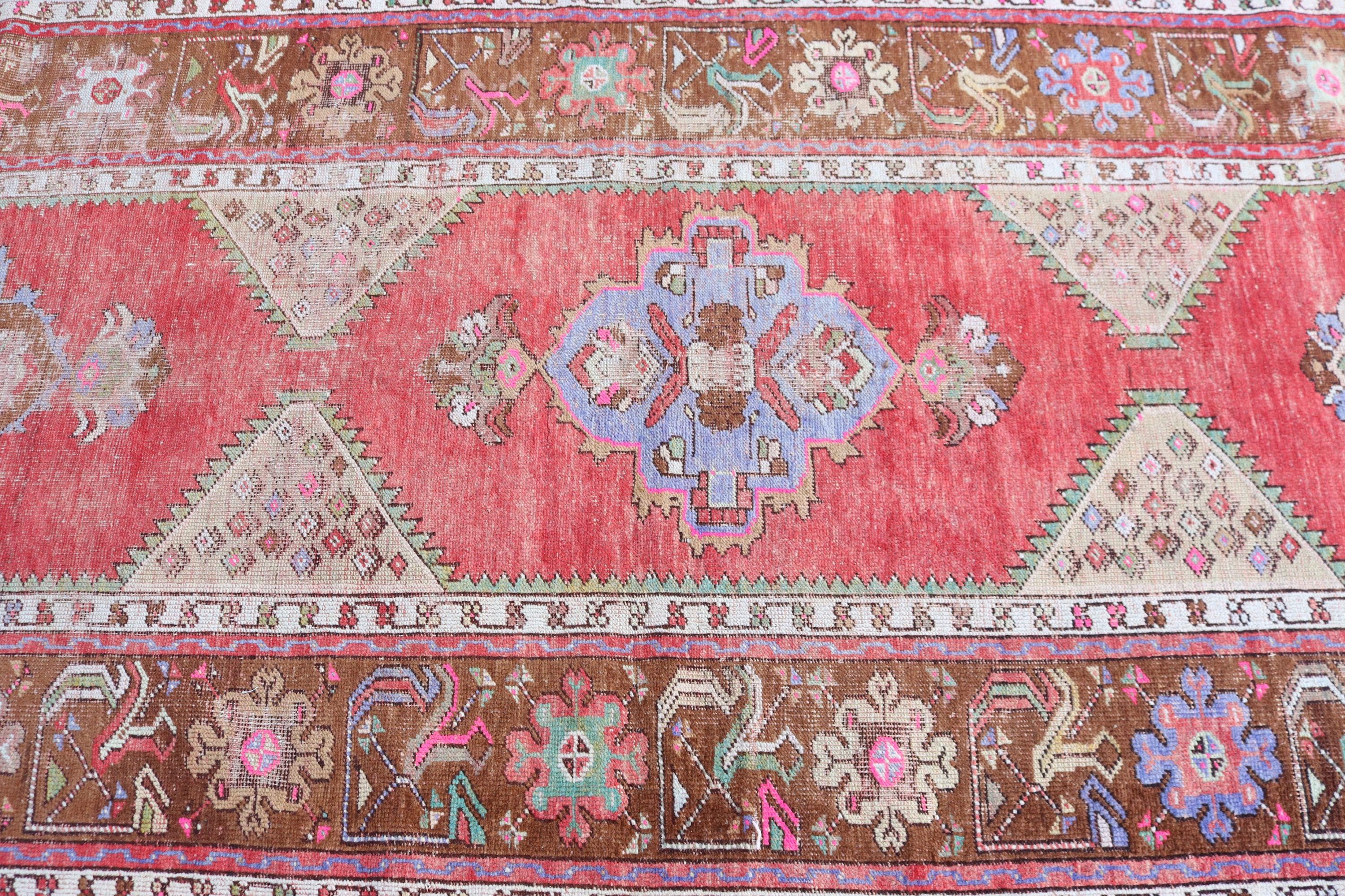 Uzun Yolluk Halısı, Türk Halısı, Vintage Halılar, Beni Ourain Runner Halıları, Geometrik Halı, 3.5x10.5 ft Runner Halıları, Kırmızı Oushak Halısı