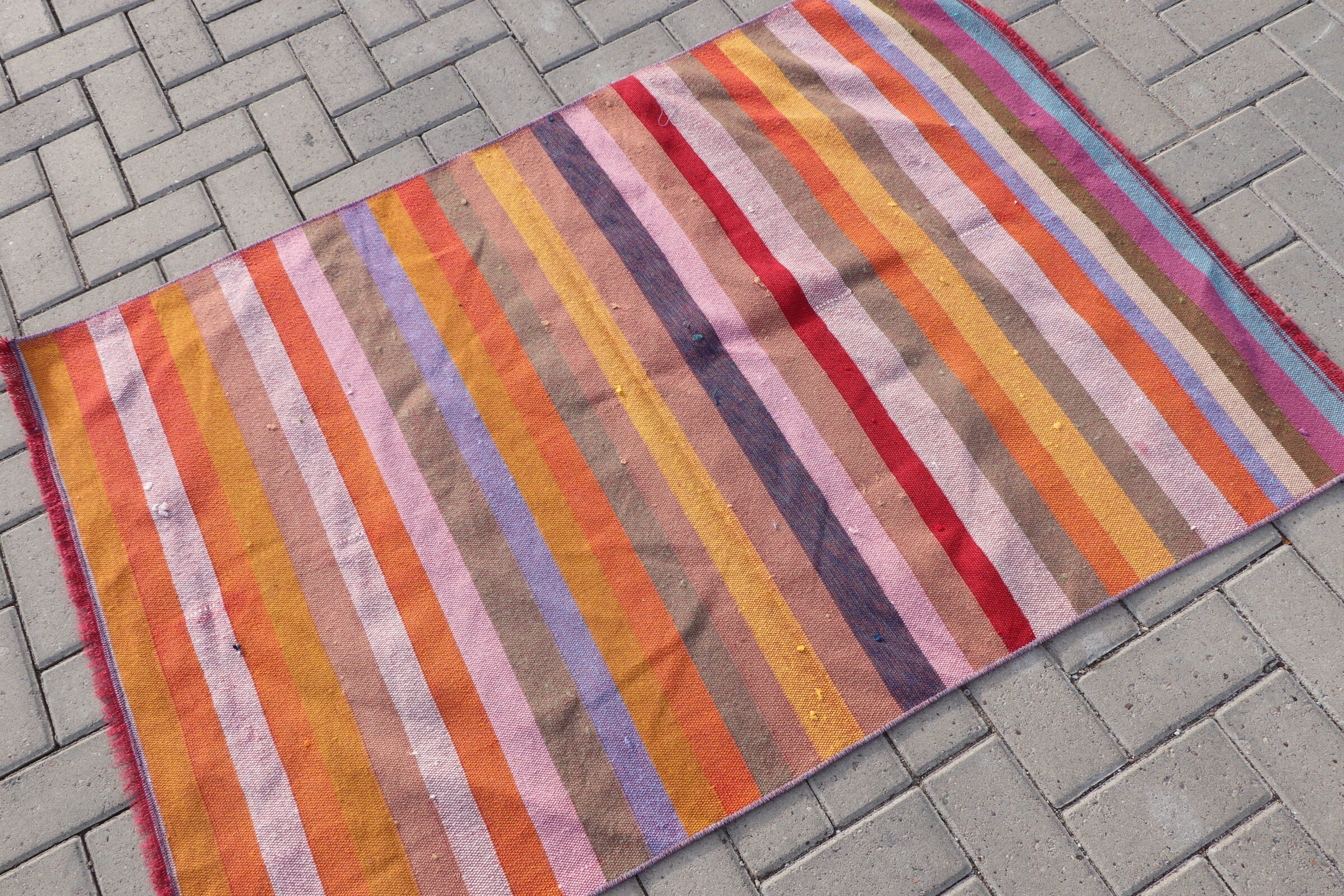 Nursery Rug, Nomadic Rug, Rainbow Cool Rug, Floor Rug, Antique Rugs, Kilim, 3.2x4.7 ft Accent Rug, Vintage Rug, Entry Rug, Turkish Rug