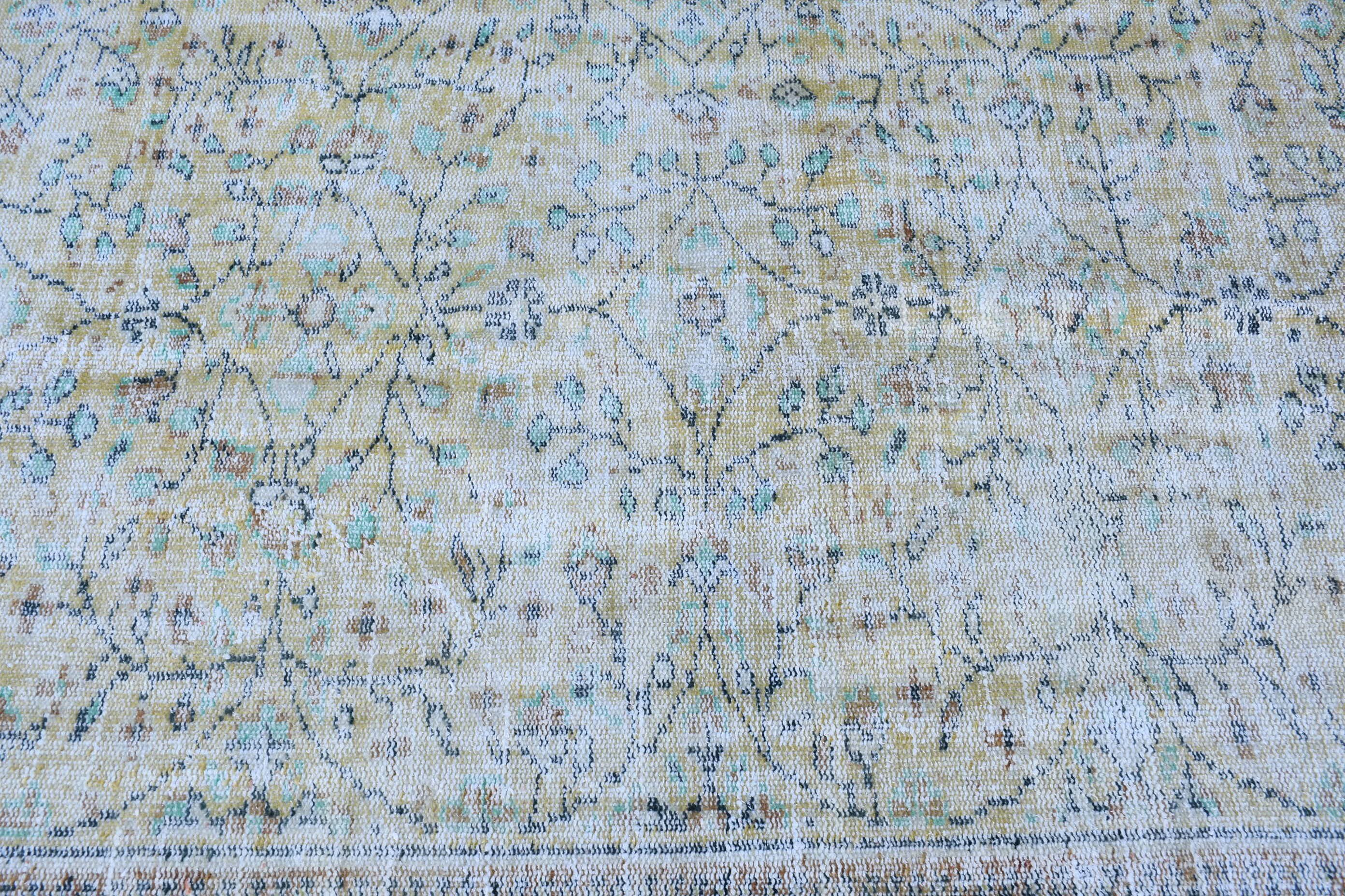 Vintage Halı, 4.8x8.8 ft Büyük Halı, Oushak Halısı, Salon Halısı, Yemek Odası Halısı, Türk Halıları, El Dokuma Halısı, Sarı Antika Halılar, Mutfak Halısı