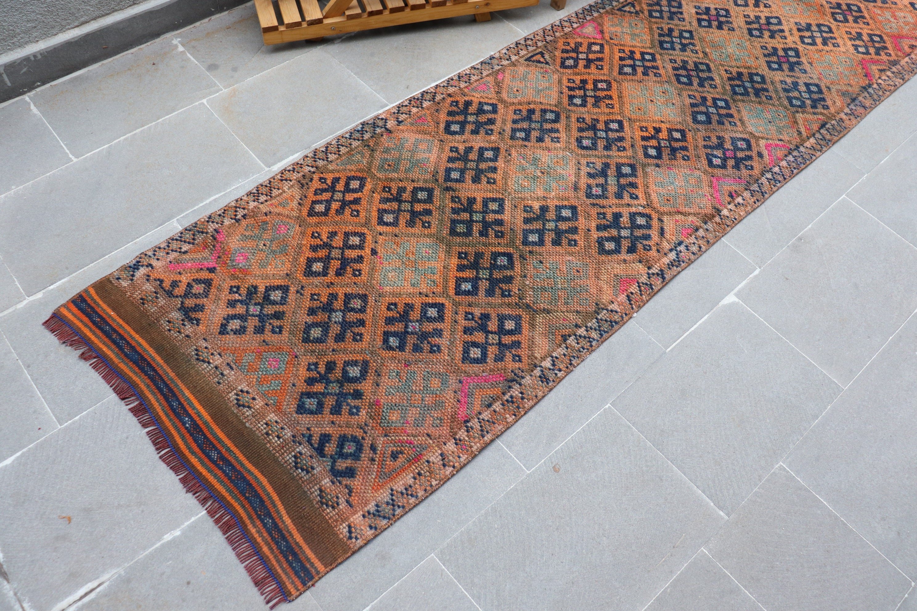 Orange Anatolian Rug, Anatolian Rug, Corridor Rugs, Vintage Rugs, Stair Rugs, Bedroom Rugs, 2.6x13.5 ft Runner Rugs, Old Rug, Turkish Rugs