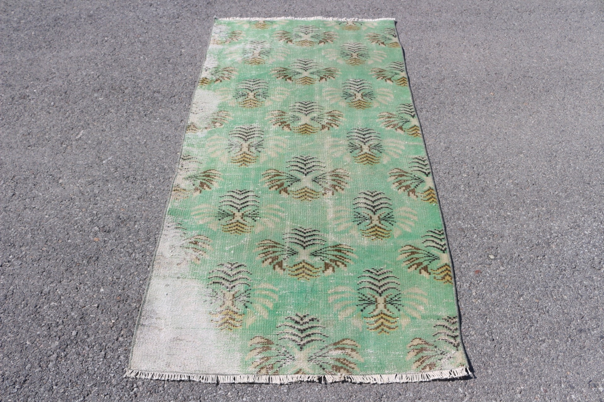 Pastel Rug, 3x6 ft Accent Rug, Wool Rug, Vintage Rug, Kitchen Rugs, Rugs for Kitchen, Green Anatolian Rugs, Turkish Rugs, Entry Rug