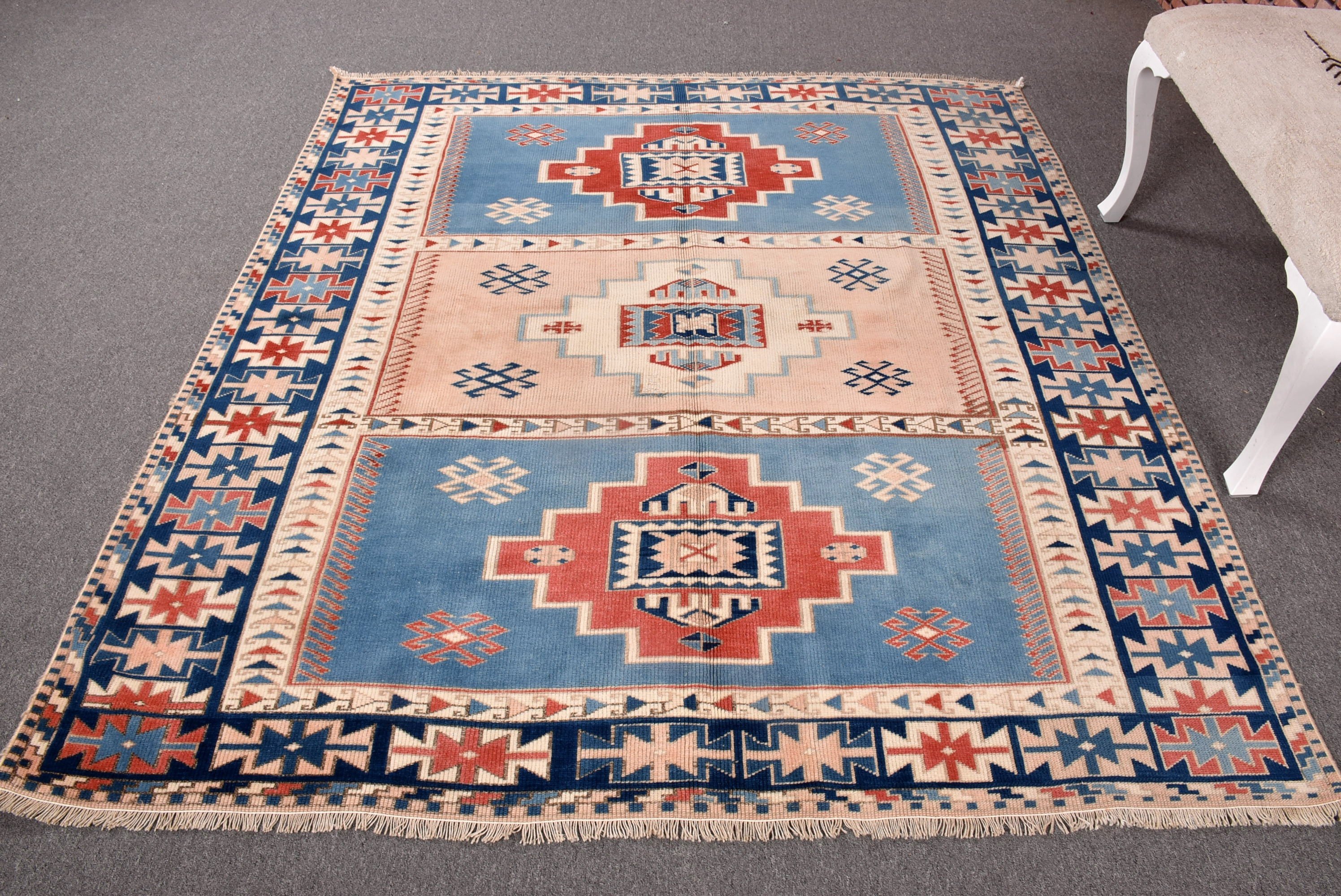 Statement Rug, Living Room Rugs, Cool Rug, Vintage Rugs, Oushak Area Rug, 5.8x6.6 ft Area Rugs, Boho Rug, Turkish Rugs, Blue Anatolian Rug