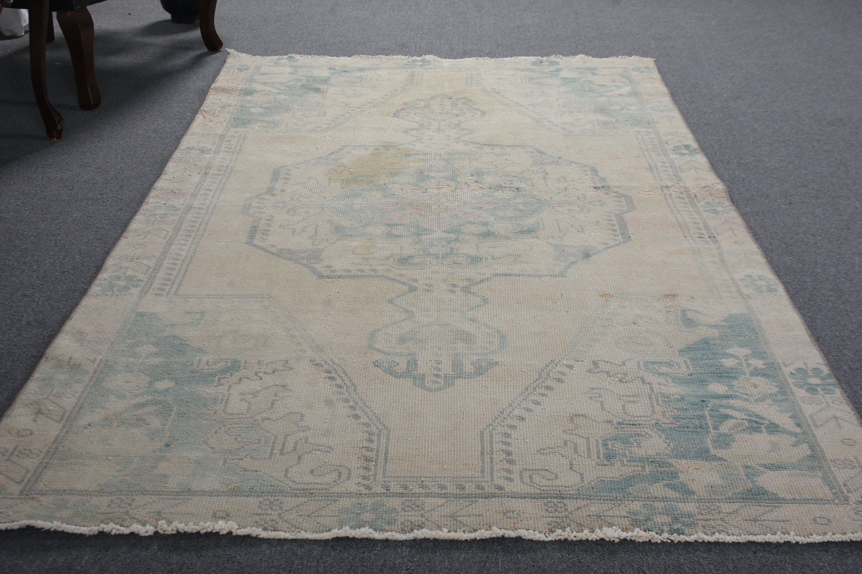 Yün Halı, Vintage Halı, Vintage Dekor Halı, Kahverengi Mutfak Halısı, Çocuk Odası Halısı, Çocuk Odası Halıları, 4x7,8 ft Alan Halısı, Yer Halıları, Türk Halısı