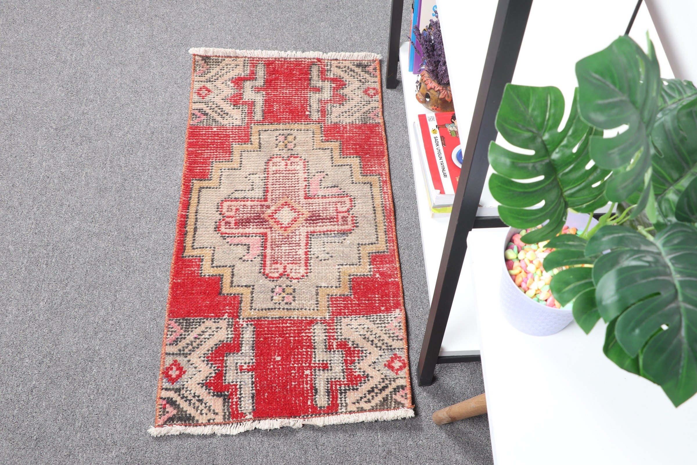 Car Mat Rugs, Turkish Rugs, Red Floor Rug, Vintage Rug, Nursery Rug, Rugs for Nursery, Anatolian Rug, 1.4x2.7 ft Small Rug