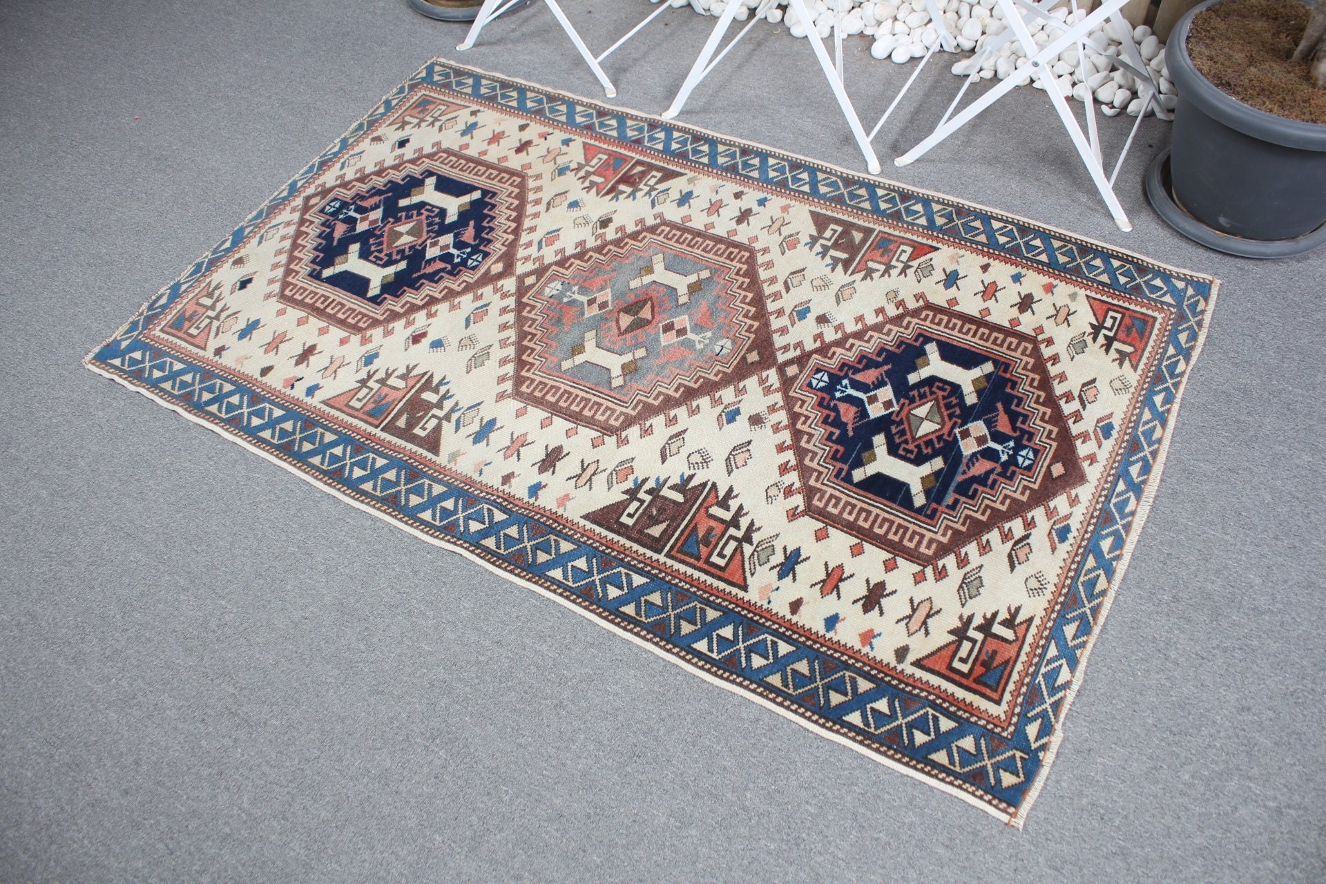 Blue Home Decor Rug, Kitchen Rug, Antique Rug, Bedroom Rug, Vintage Rug, Floor Rug, 3.3x5.4 ft Accent Rug, Rugs for Nursery, Turkish Rugs