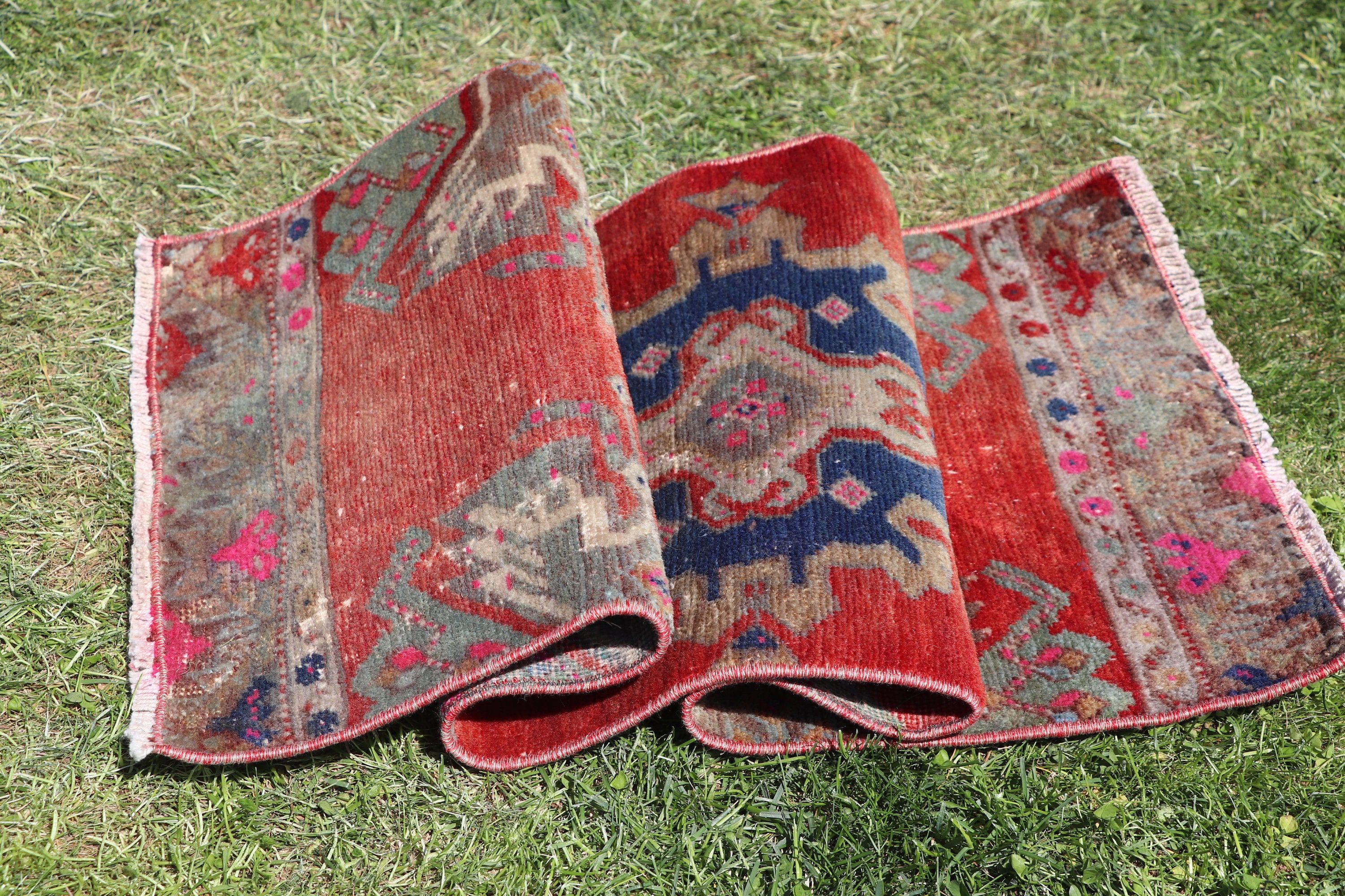 Vintage Rug, 1.3x3.5 ft Small Rugs, Car Mat Rug, Door Mat Rugs, Boho Rug, Turkish Rug, Rugs for Kitchen, Red Statement Rugs, Oriental Rugs