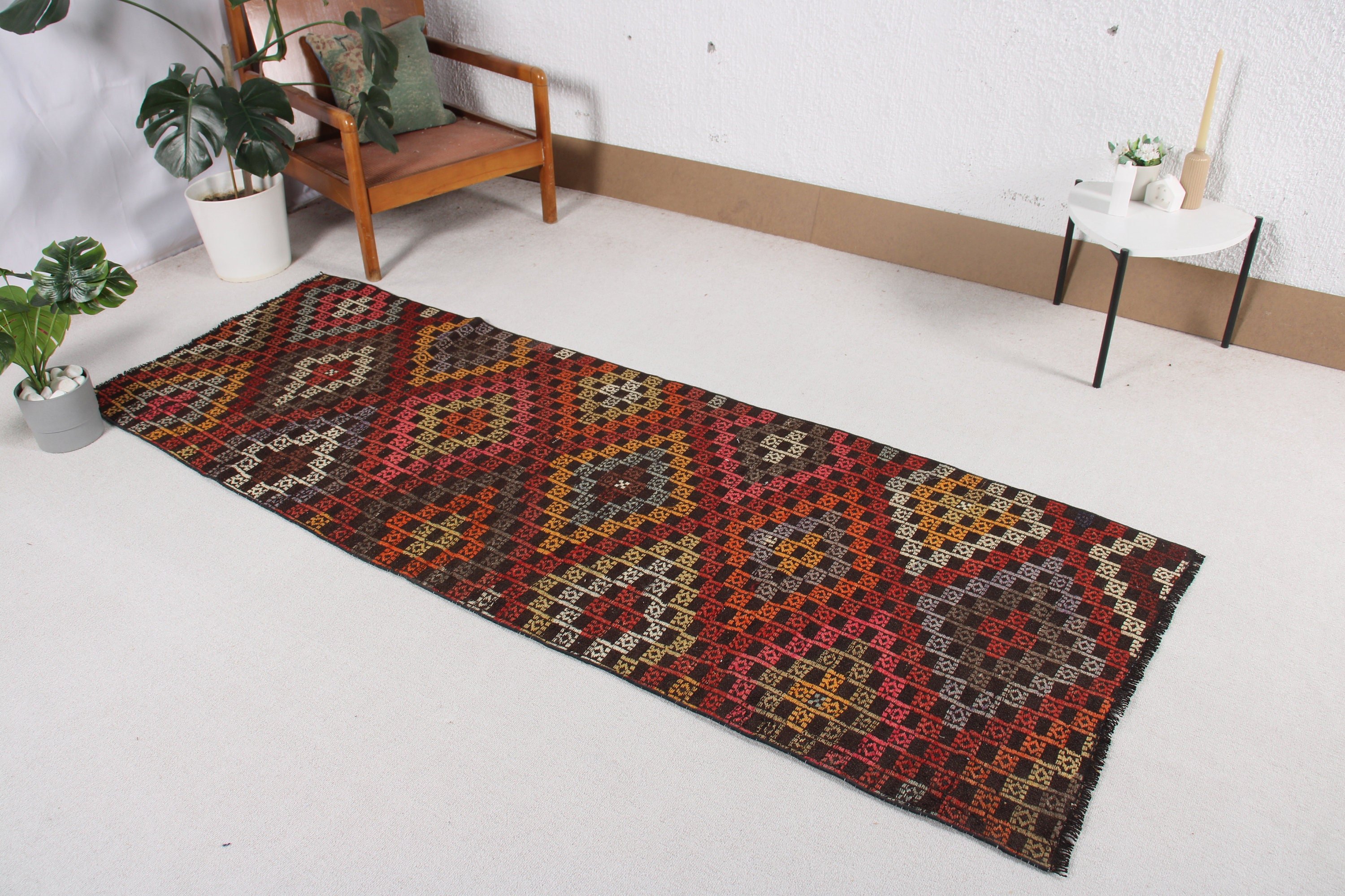 Nötr Halı, Koridor Halıları, Modern Halılar, 2,8x7,9 ft Yolluk Halıları, Türk Halıları, Vintage Halı, Kilim, Kahverengi Geometrik Halı, Mutfak Halısı