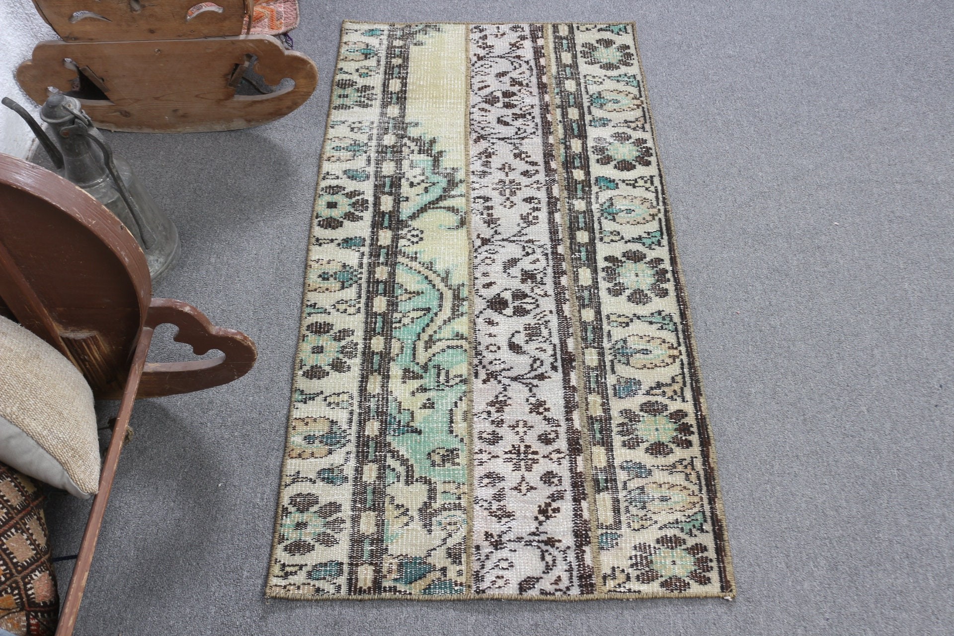 Cool Rug, Rugs for Bath, Vintage Rug, Turkish Rugs, Oushak Rug, 2.2x4.3 ft Small Rug, Green Home Decor Rug, Bathroom Rug, Nursery Rug