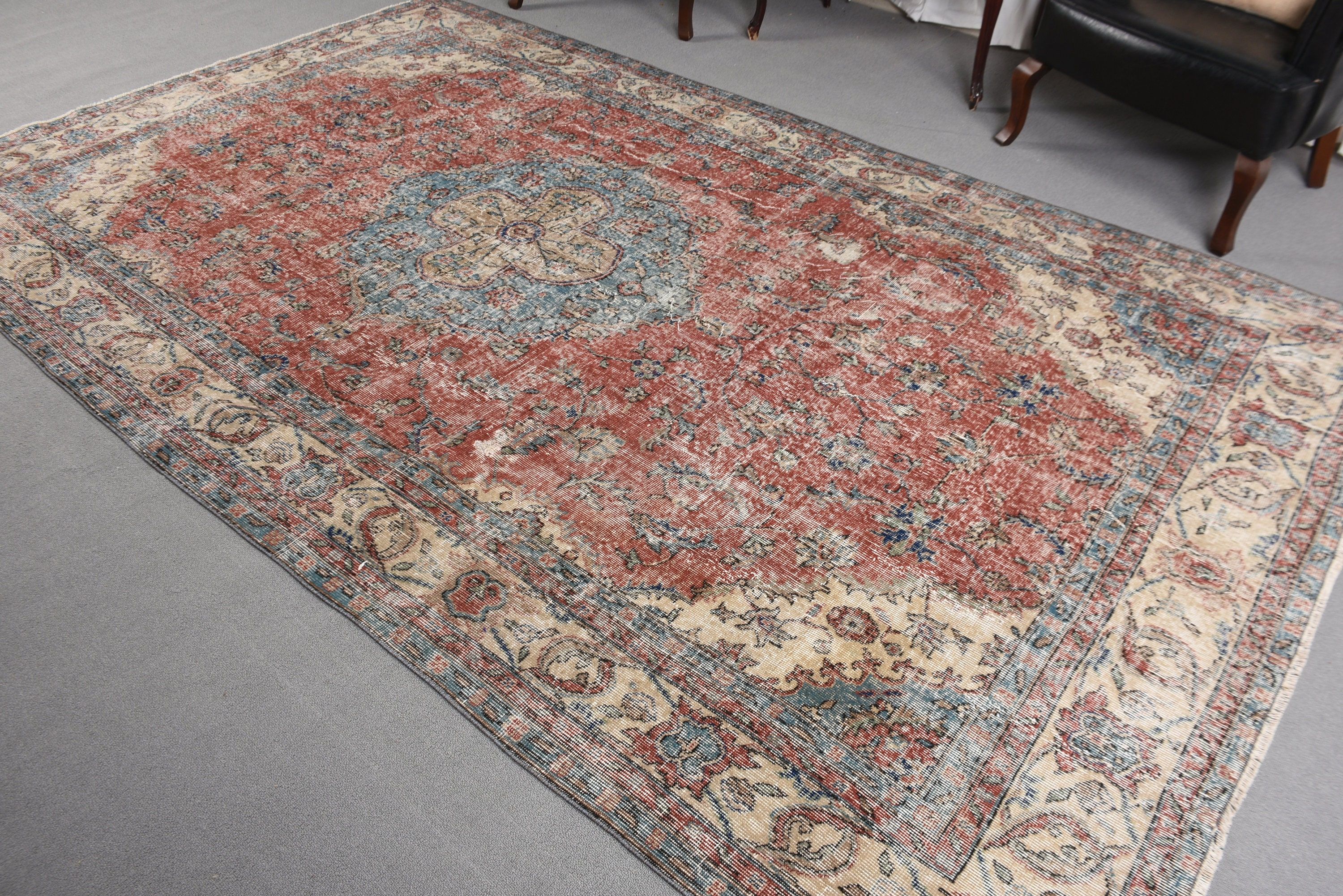 Red Floor Rug, Antique Rug, Cool Rug, Turkish Rug, Oversize Vintage Rug, Oversize Turkish Rugs, 6.6x10.9 ft Oversize Rugs, Vintage Rug