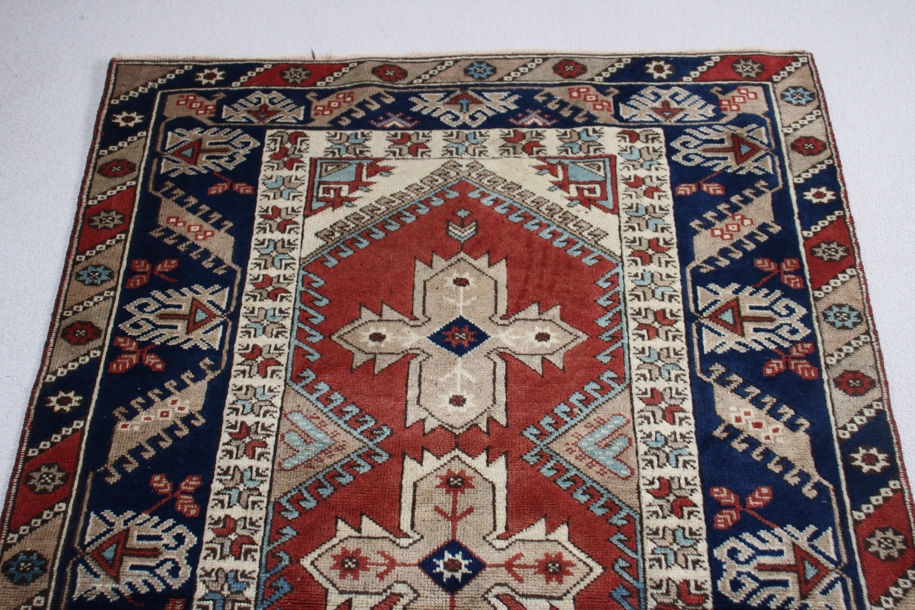 Vintage Vurgulu Halılar, Kırmızı Yün Halılar, Dekoratif Halı, Türk Halısı, Lüks Halı, 3.9x5.9 ft Vurgulu Halılar, Vintage Halılar, Yün Halı