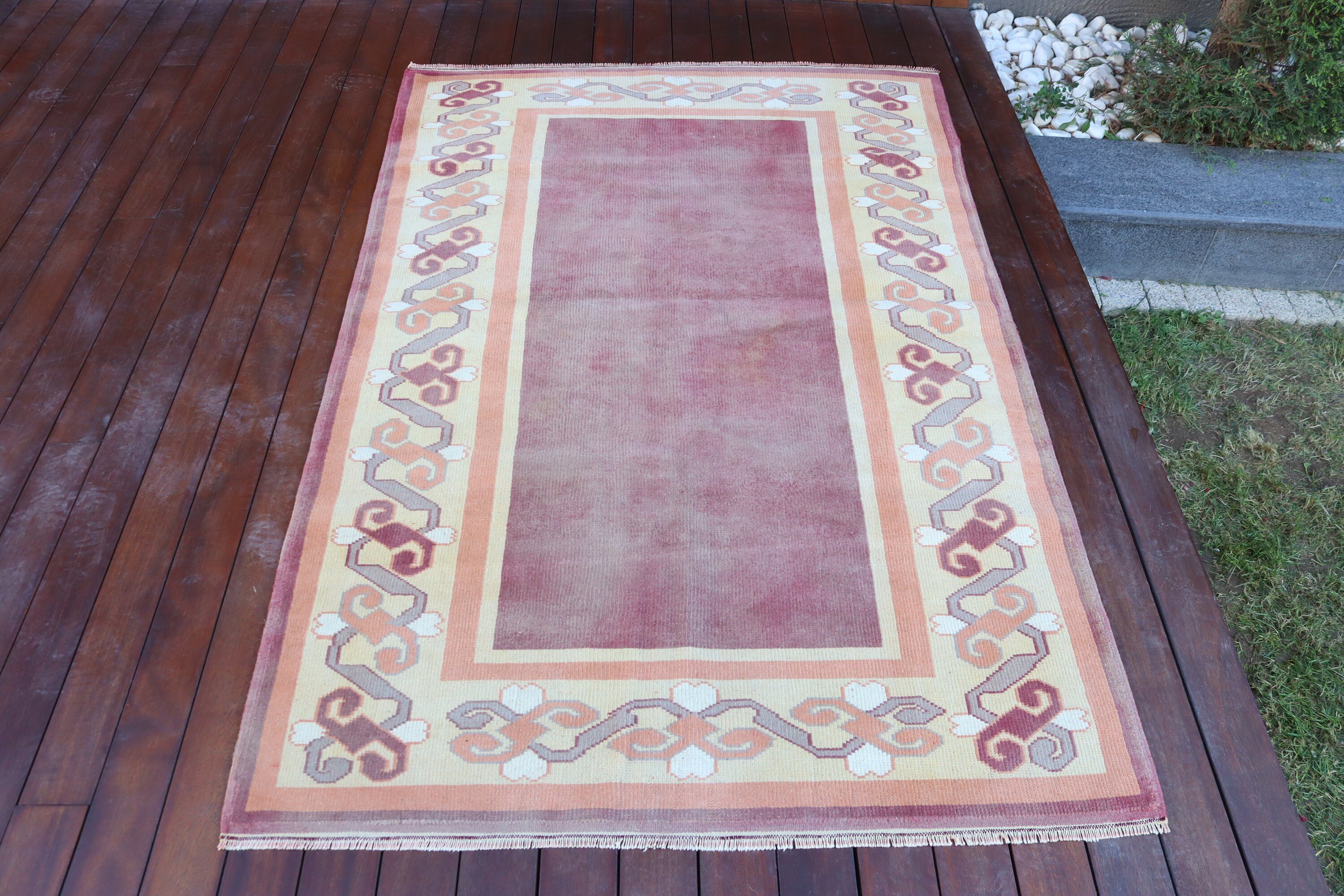 El Dokuma Halılar, Dekoratif Halı, 3.8x5.9 ft Accent Halı, Türk Halıları, Yatak Odası Halısı, Vintage Halı, Mor Yün Halı, Antika Halılar, Kabile Halısı