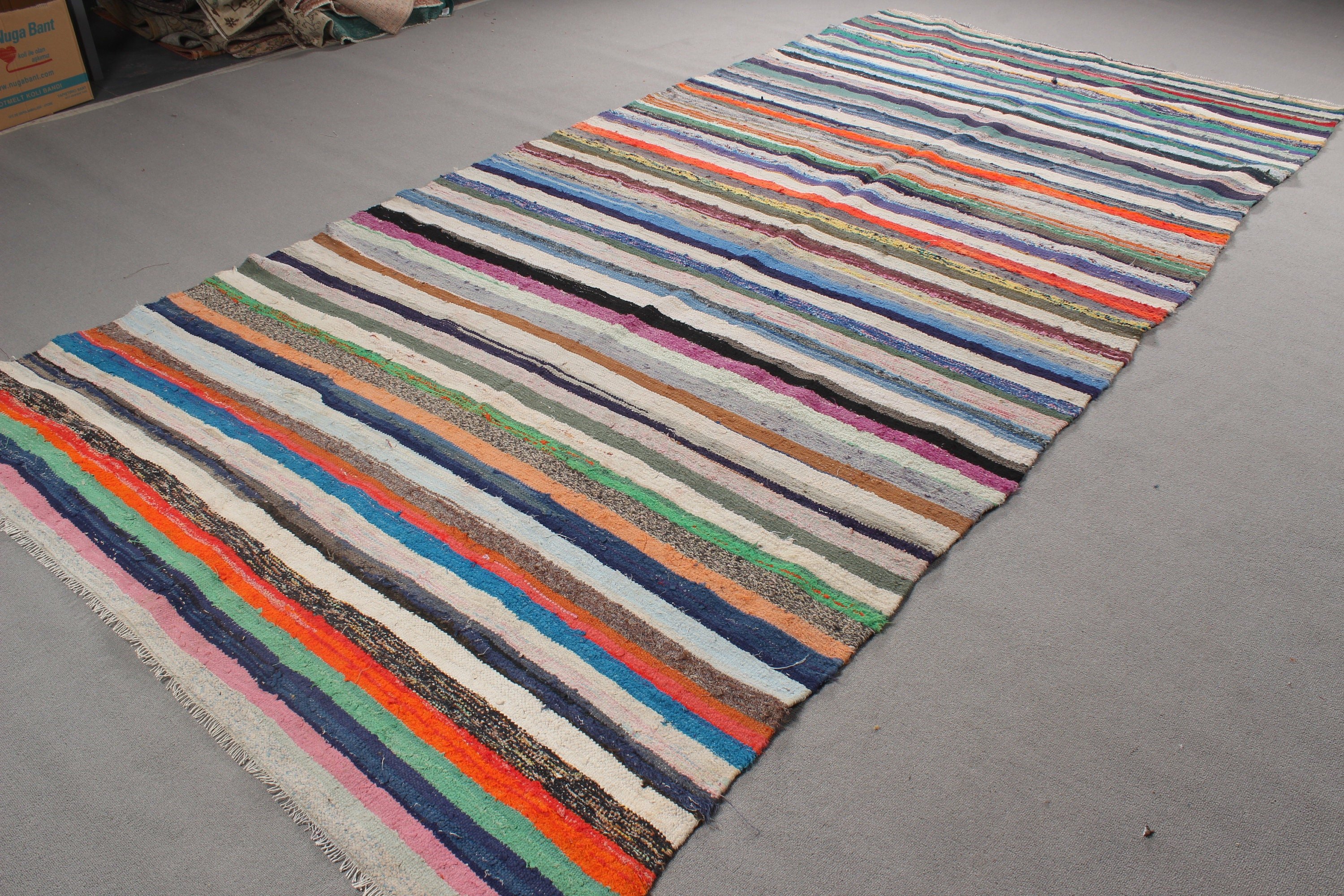 Salon Rug, Vintage Rug, Rainbow Cool Rugs, 6x12.9 ft Oversize Rug, Floor Rugs, Moroccan Rugs, Turkish Rugs, Kilim, Oversize Turkish Rugs