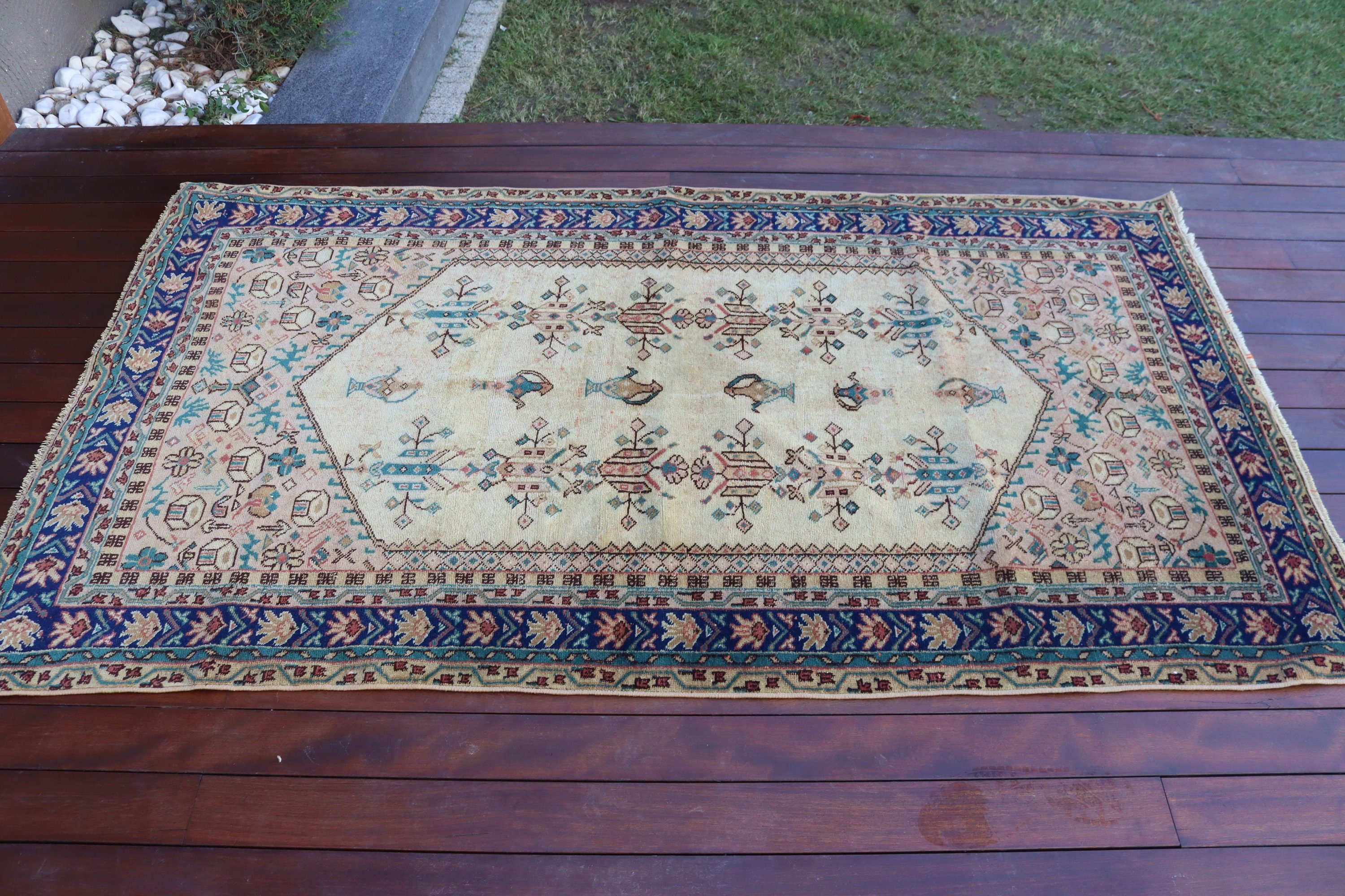 Geometrik Halılar, Oturma Odası Halısı, 3.7x6.6 ft Alan Halıları, Ev Dekorasyonu Halıları, Vintage Halılar, Bej Geometrik Halı, Türk Halısı, Yatak Odası Halısı