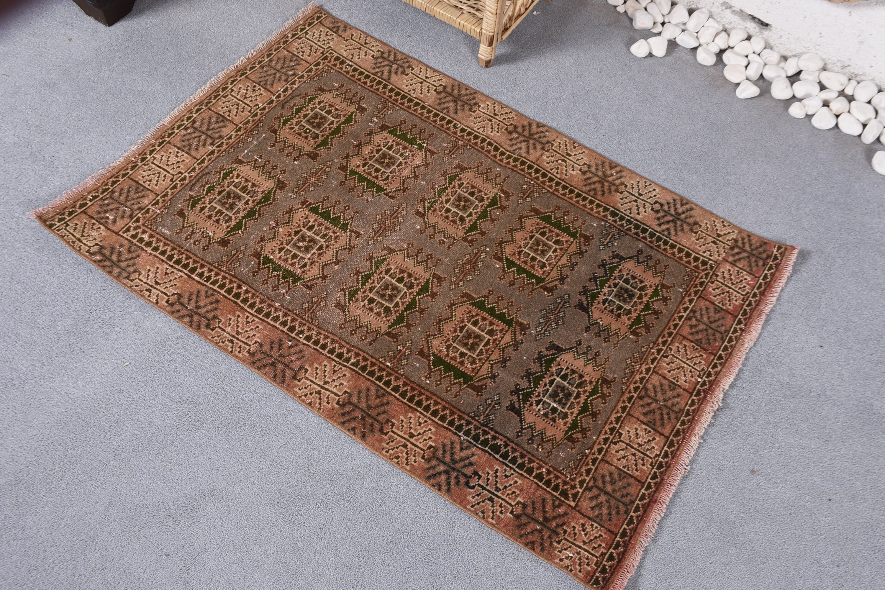 2.4x3.6 ft Küçük Halı, Antika Halı, Araba Paspas Halısı, Sanat Halısı, Kahverengi Yatak Odası Halısı, Türk Halıları, Vintage Halı, Kapı Paspası Halıları