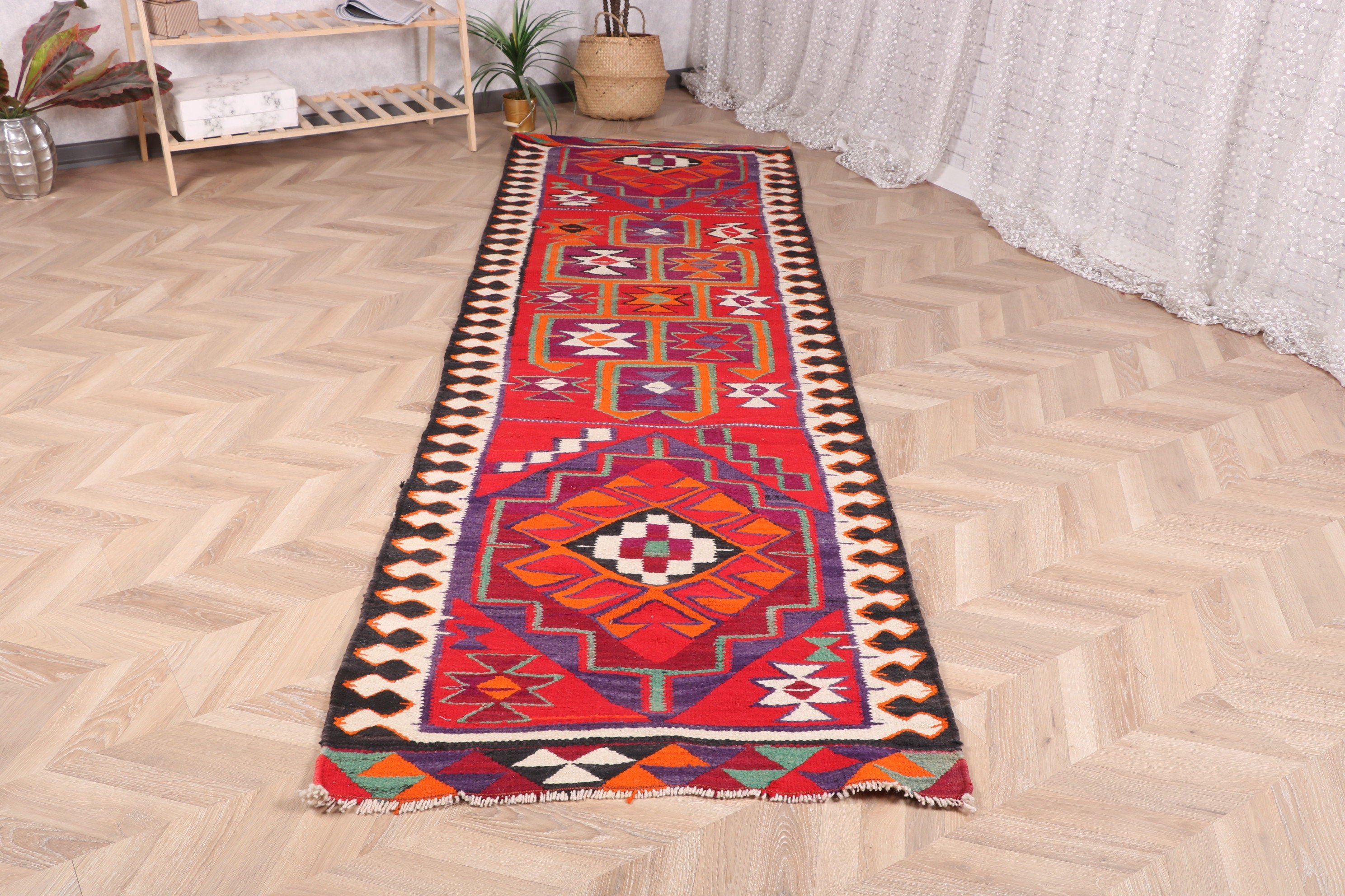 Türk Halıları, Vintage Yolluk Halısı, Havalı Halı, Modern Halılar, Merdiven Halıları, Vintage Halılar, 3.1x10.2 ft Runner Halısı, Kırmızı Yatak Odası Halıları