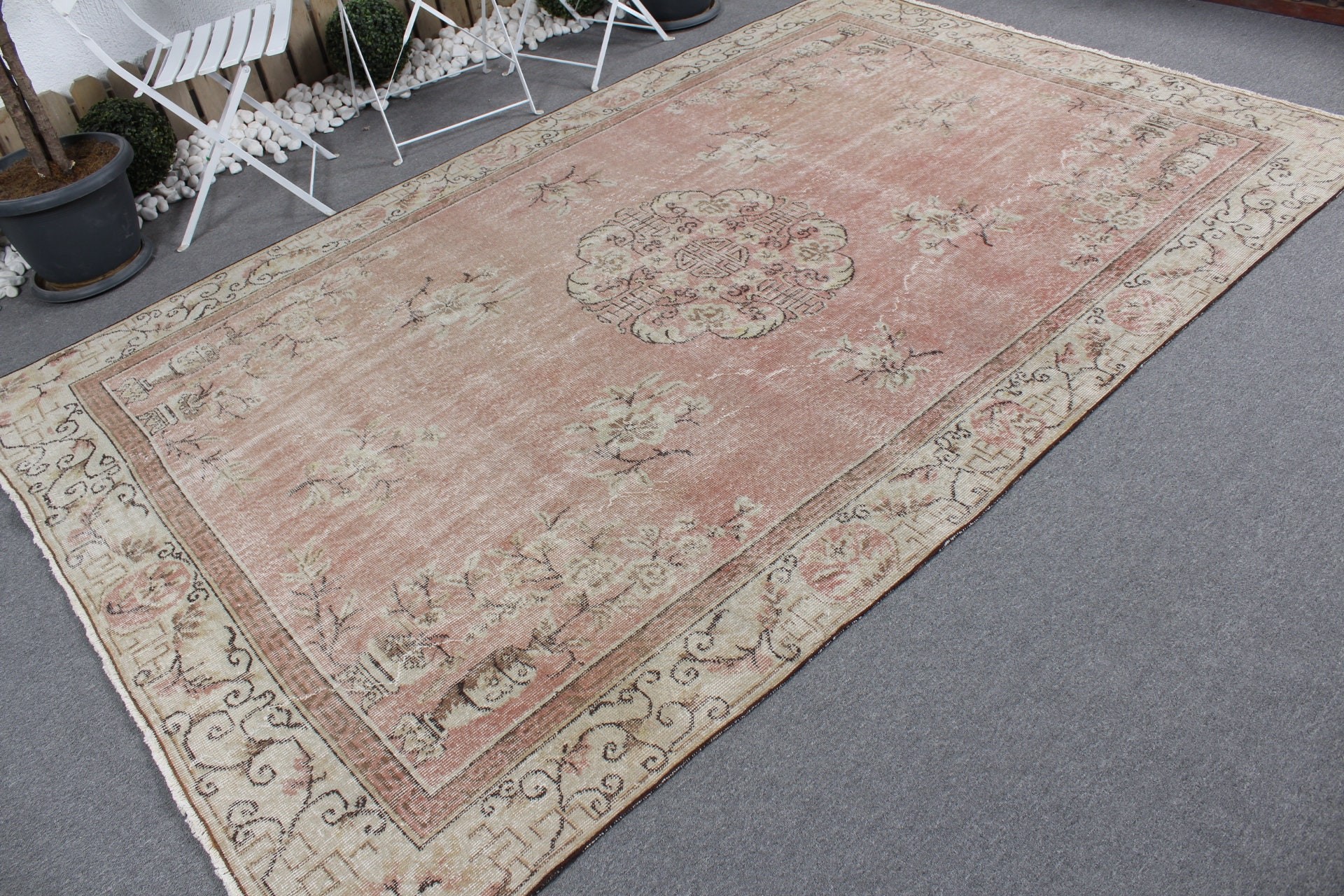 Floor Rug, Living Room Rug, Large Wool Rug Rugs, Vintage Rug, Pink Moroccan Rug, Bedroom Rug, Oushak Rug, Turkish Rug, 6.3x9.7 ft Large Rug