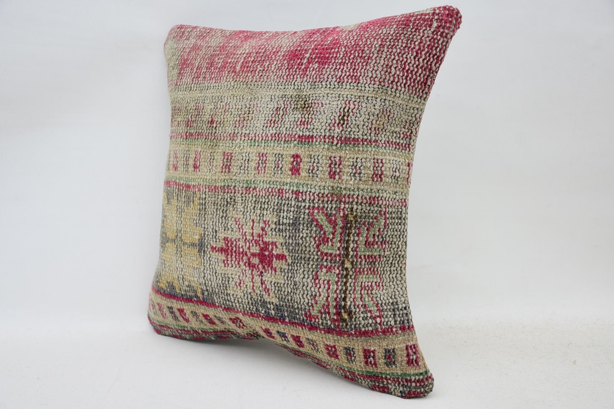 Wool Kilim Pillow Pillow Case, Pillow for Couch, Kilim Pillow Cover, 14"x14" Beige Pillow, Turkish Kilim Pillow, Yoga Pillow Cover