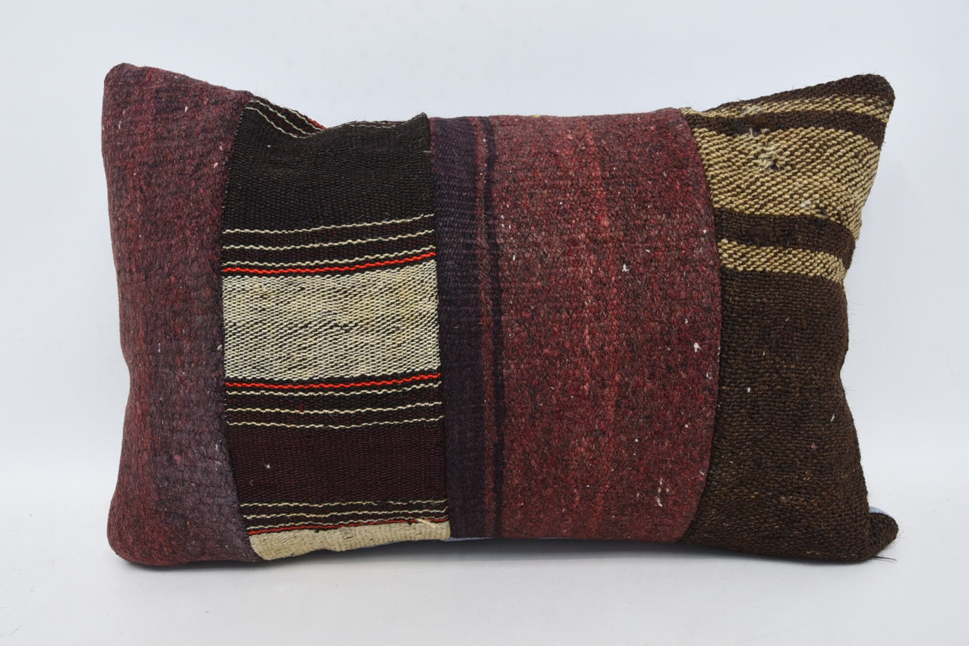 Turkish Pillow, Meditation Pillow Sham, Interior Designer Pillow, 16"x24" Brown Cushion, Kilim Cushion Sham, Wool Kilim Pillow Cushion