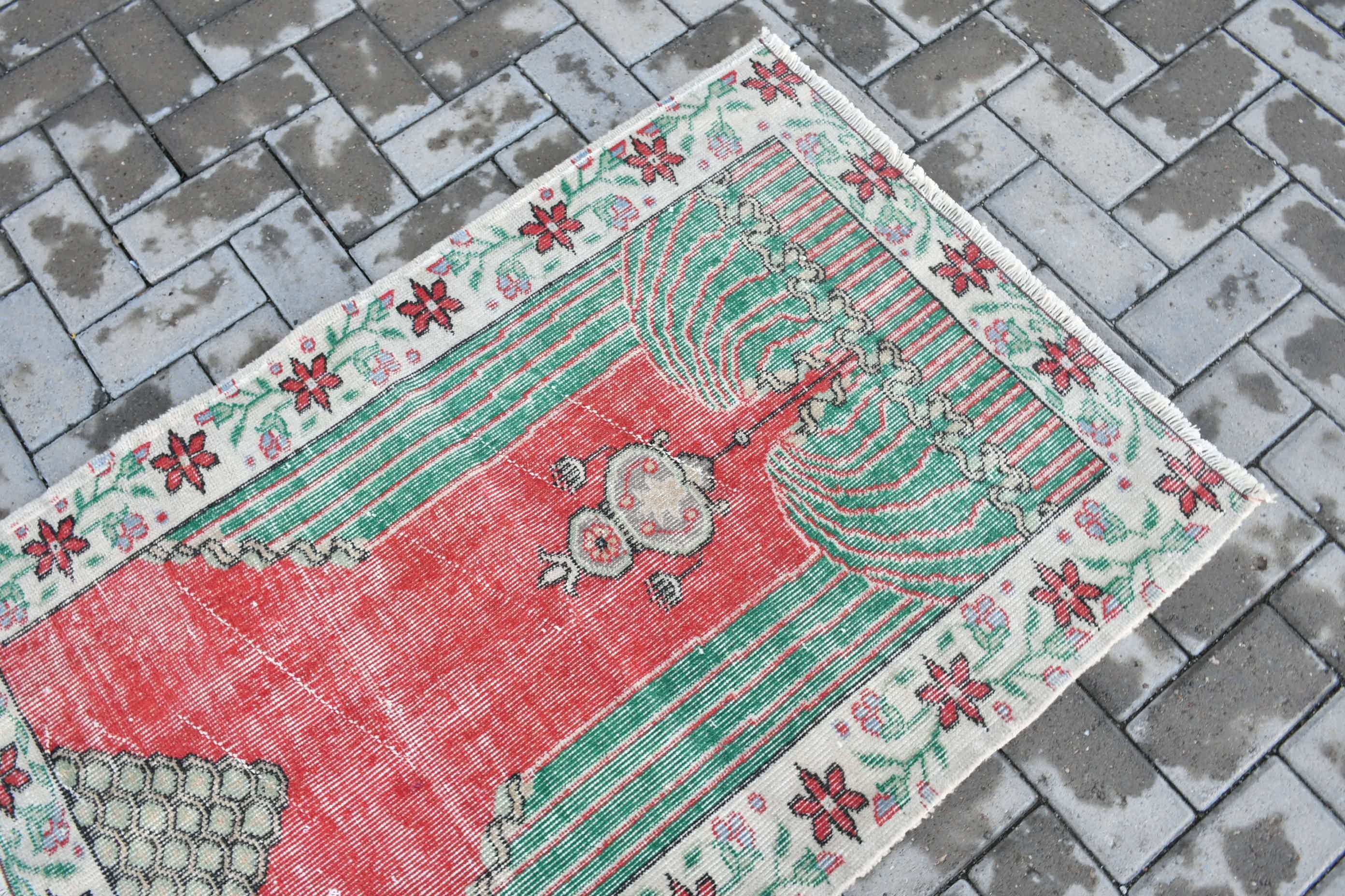 Vintage Rug, Wall Hanging Rug, Oushak Rug, Bath Rug, Home Decor Rug, Red Wool Rugs, Rugs for Bathroom, 2.6x3.9 ft Small Rug, Turkish Rug