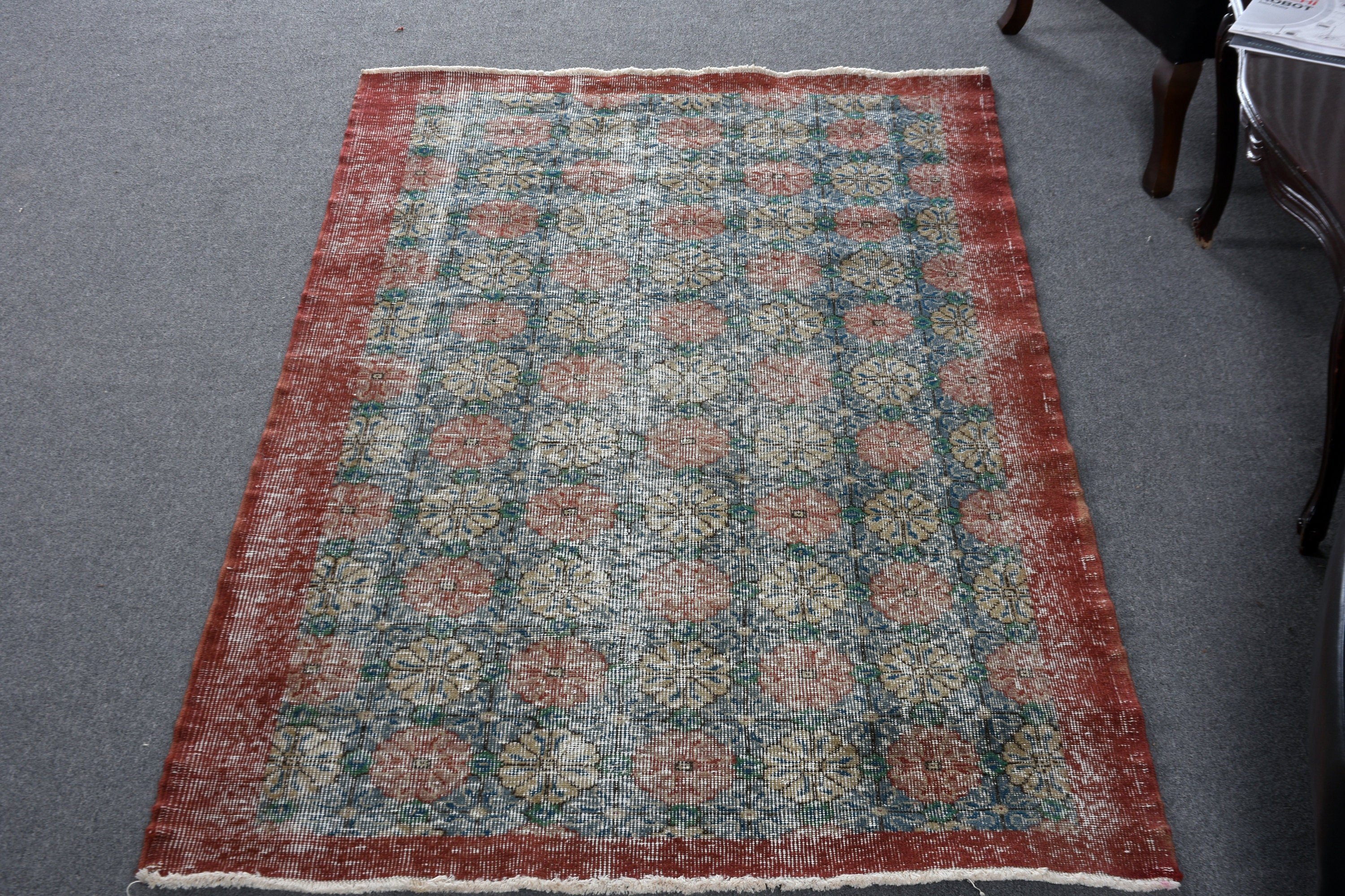3.8x6.8 ft Area Rugs, Rugs for Indoor, Pale Rug, Turkish Rugs, Kitchen Rug, Red Antique Rugs, Moroccan Rug, Oushak Rugs, Vintage Rug