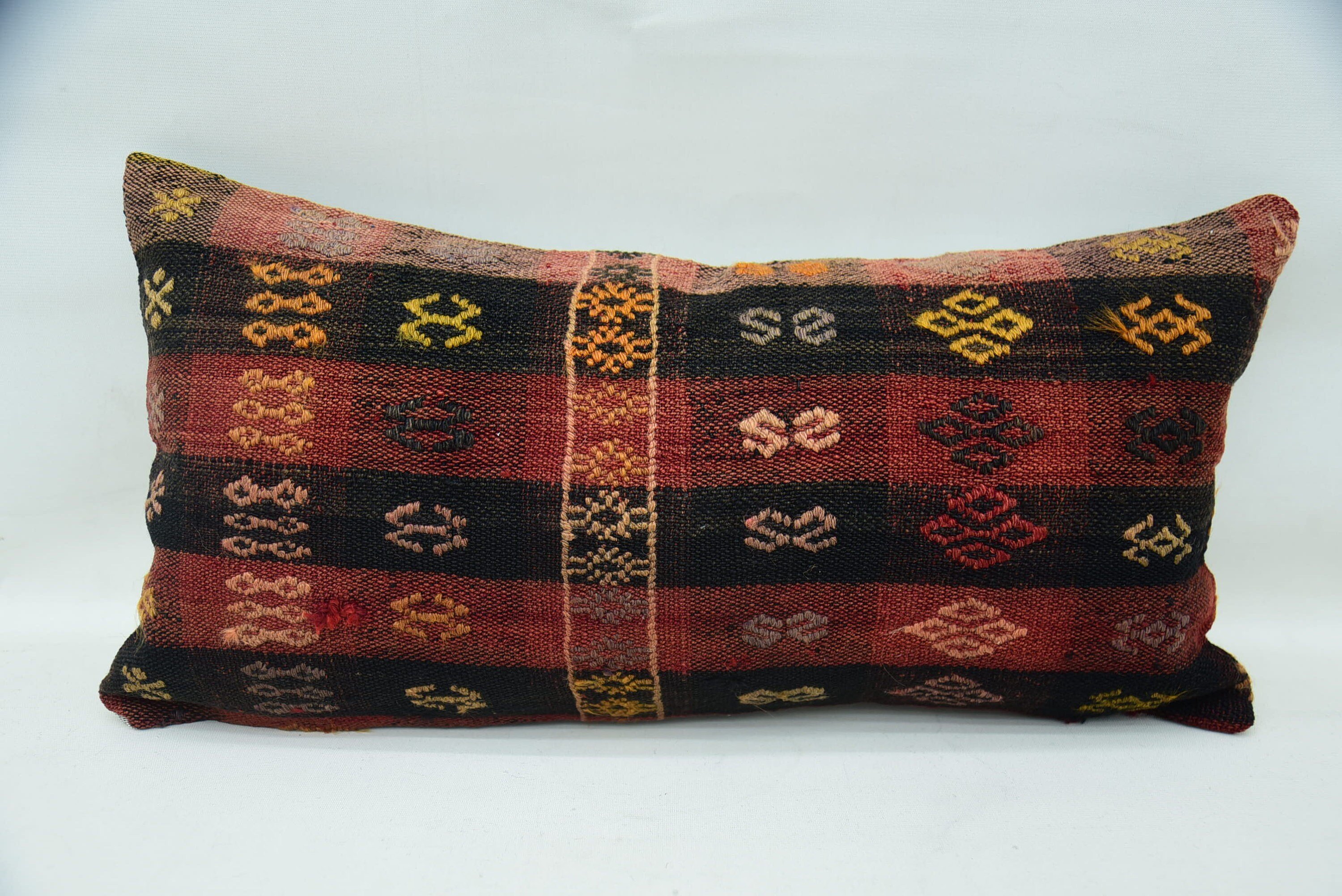 Handmade Throw Pillow Case, Retro Pillow Cover, Kilim Cushion Sham, 12"x24" Red Pillow Cover, Gift Pillow, Antique Pillows