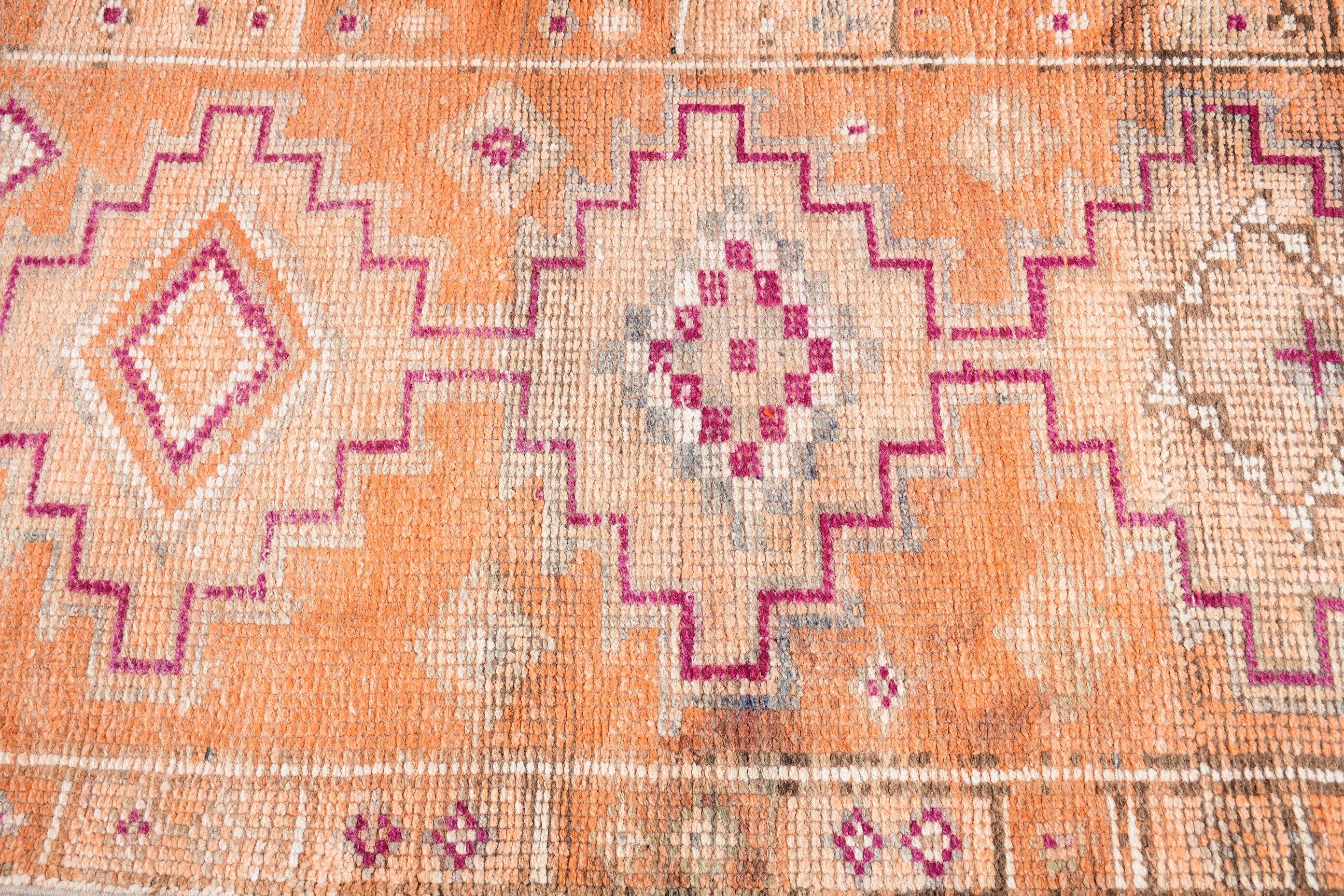 Turuncu Antika Halı, Mutfak Halısı, Anadolu Halısı, Ev Dekorasyonu Halıları, Türk Halıları, Mutfak Halıları, Vintage Halı, 2.4x10.9 ft Yolluk Halısı