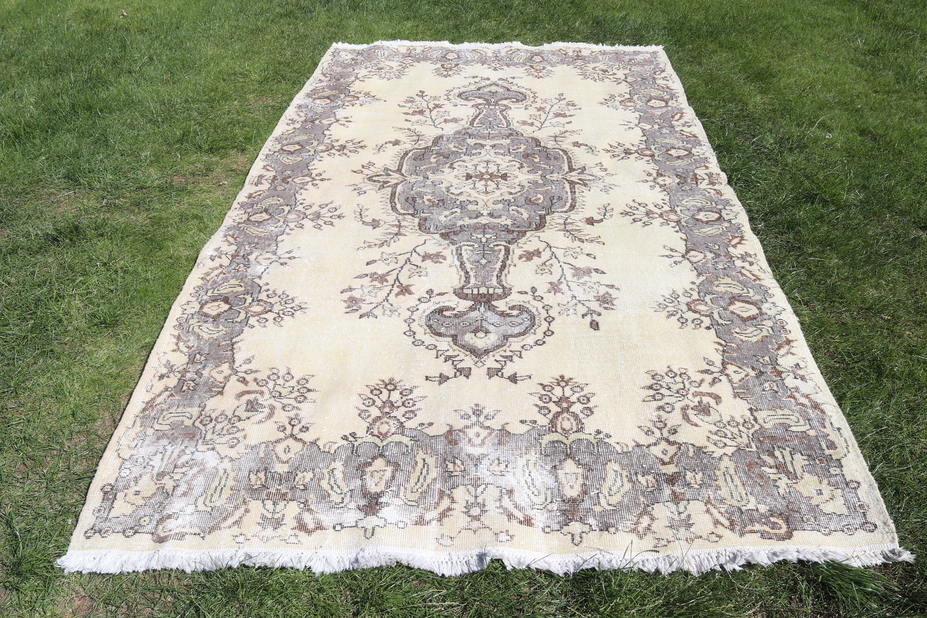 Vintage Halı, Büyük Vintage Halı, Dış Mekan Halıları, Bej Boho Halıları, Havalı Halılar, Yatak Odası Halıları, 5.4x9.5 ft Büyük Halı, Türk Halısı, Yemek Odası Halısı