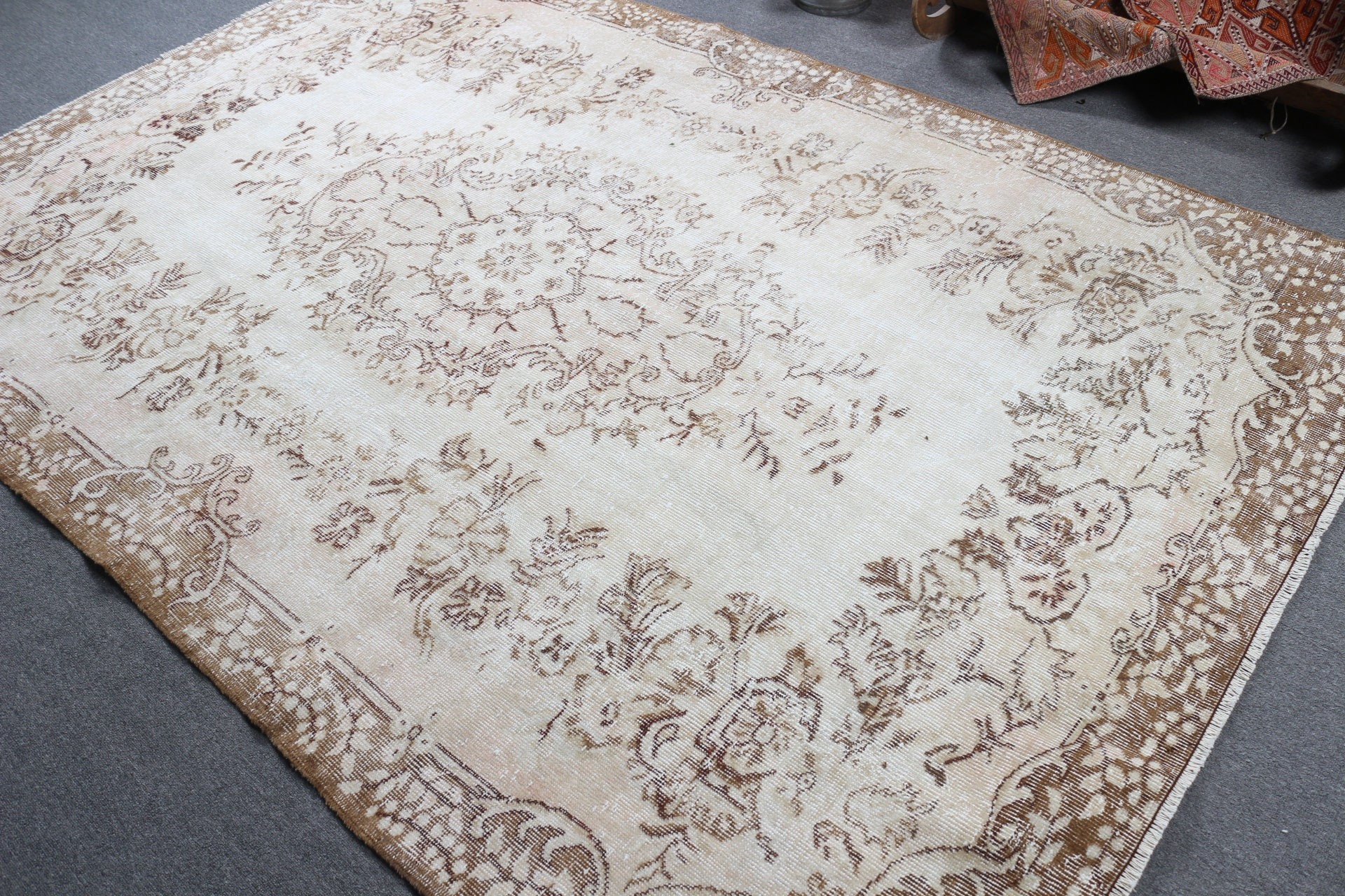 Cool Rug, Rugs for Salon, Vintage Rugs, Dining Room Rugs, Bedroom Rug, Salon Rug, 6x9.2 ft Large Rug, Beige Kitchen Rugs, Turkish Rugs