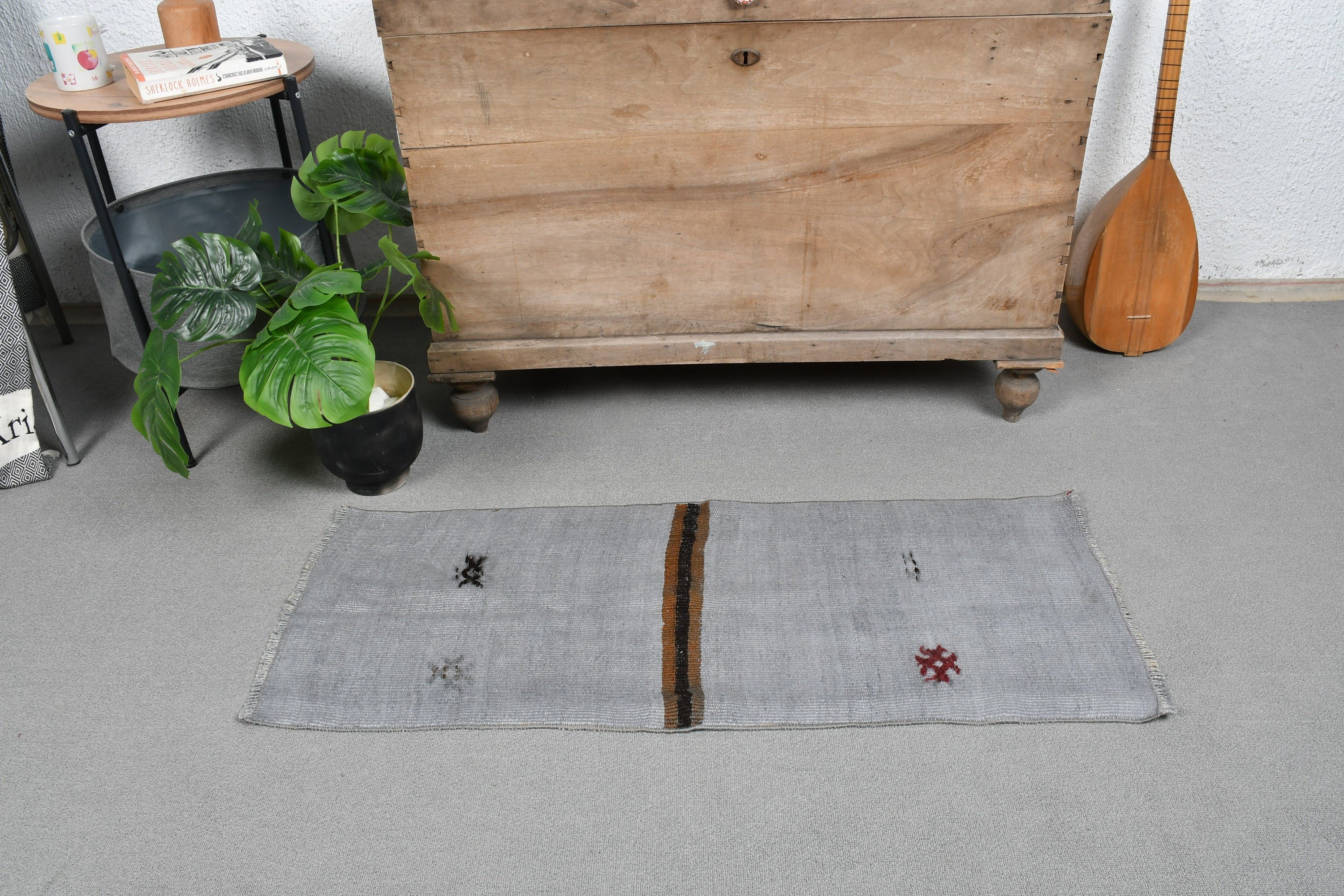 1.4x3.7 ft Small Rug, Wedding Rug, Wall Hanging Rugs, Entry Rugs, Vintage Rug, Oriental Rug, Turkish Rug, Antique Rugs, Gray Floor Rug