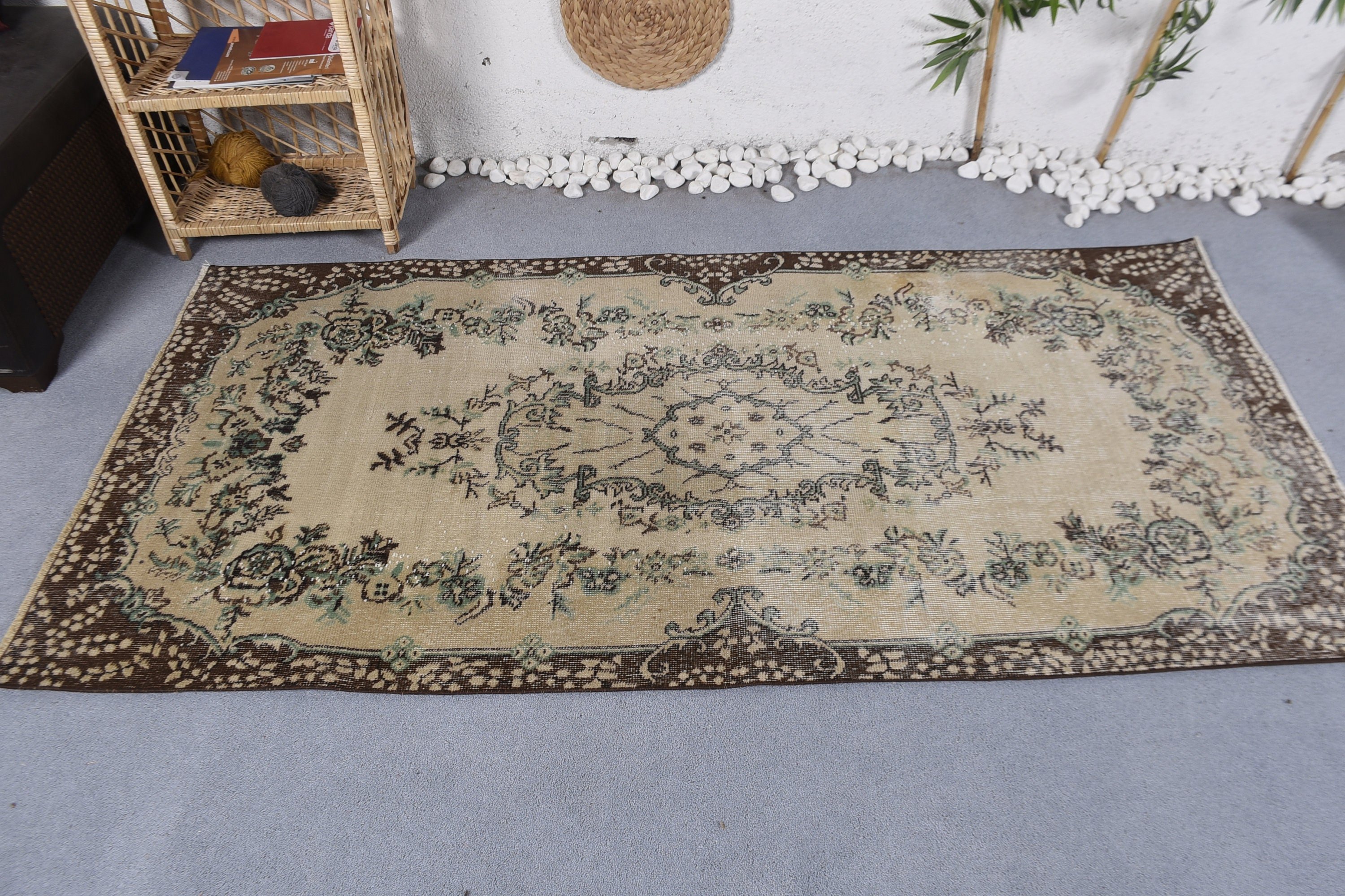 Beige Floor Rug, Old Rugs, Cool Rug, 3.5x7 ft Area Rug, Nursery Rug, Bedroom Rug, Turkish Rugs, Indoor Rug, Rugs for Kitchen, Vintage Rug