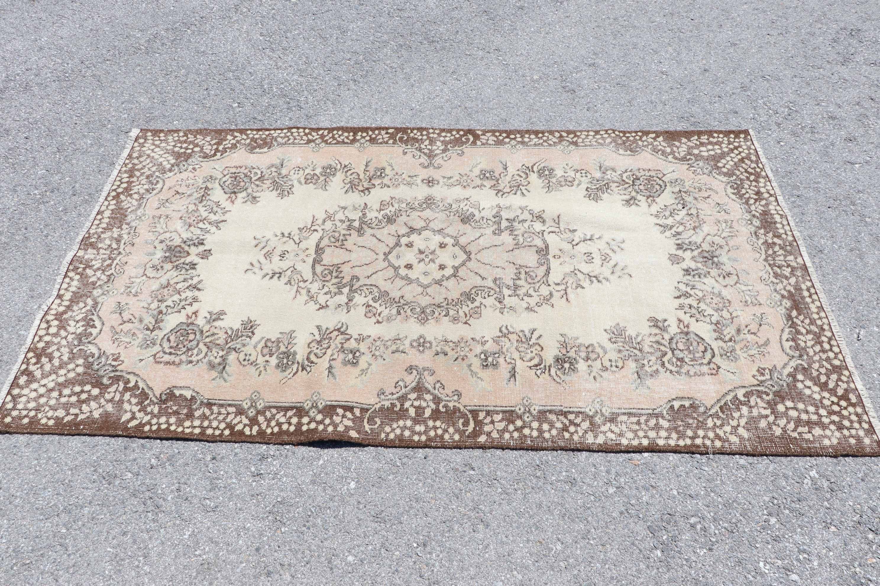 Rugs for Kitchen, Antique Rugs, Living Room Rug, Beige Oushak Rugs, 4x6.9 ft Area Rugs, Art Rugs, Moroccan Rug, Vintage Rugs, Turkish Rugs