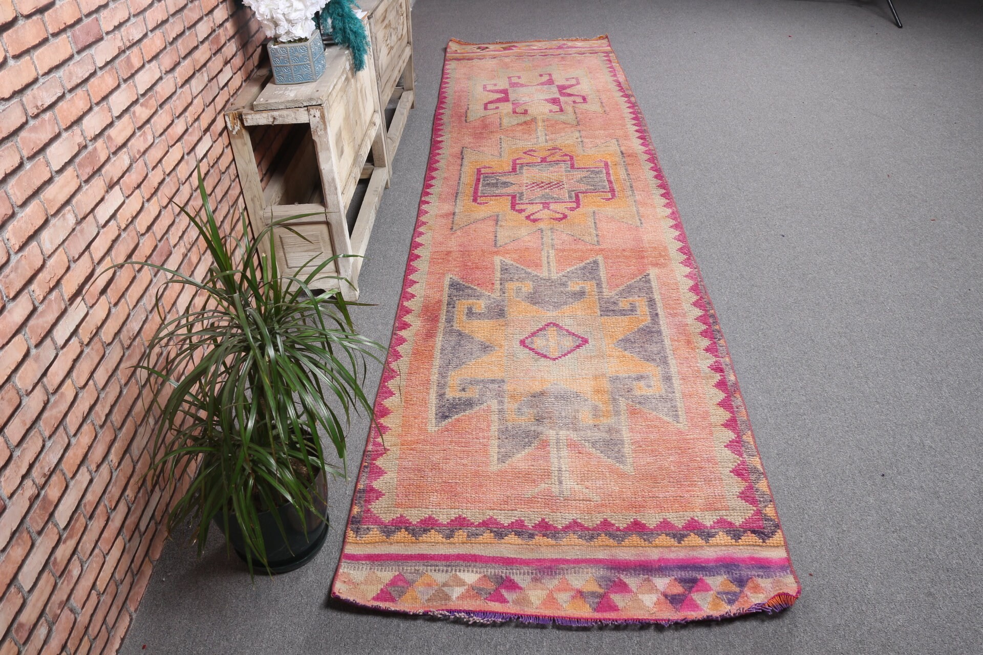 Moroccan Rug, Hallway Rugs, Stair Rug, Rugs for Kitchen, Anatolian Rug, Vintage Rug, 3x11.7 ft Runner Rugs, Pink Bedroom Rug, Turkish Rugs