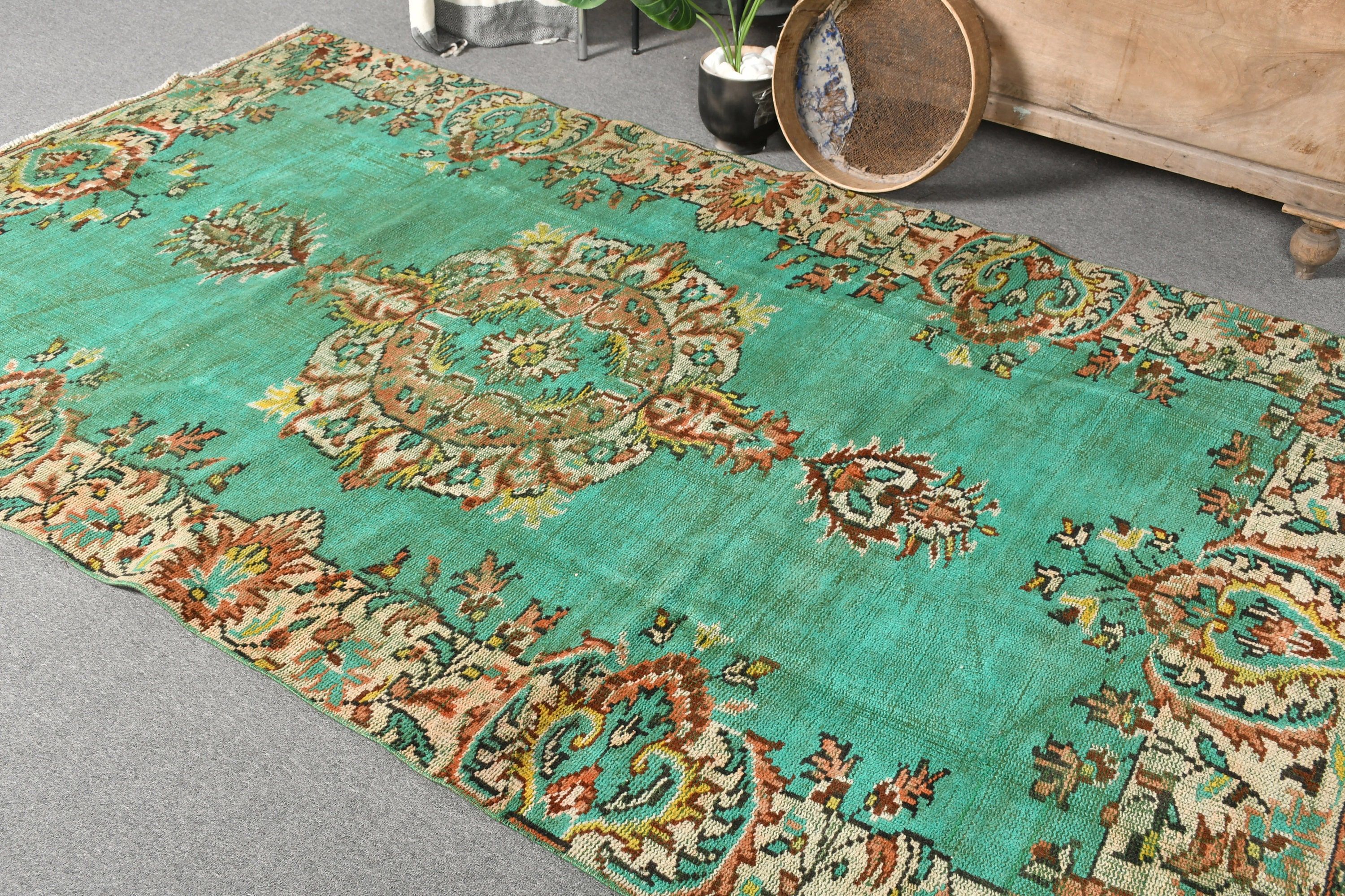 Living Room Rug, Green  4.9x8.4 ft Large Rugs, Kitchen Rugs, Wool Rug, Rugs for Salon, Turkish Rugs, Vintage Rugs, Salon Rug