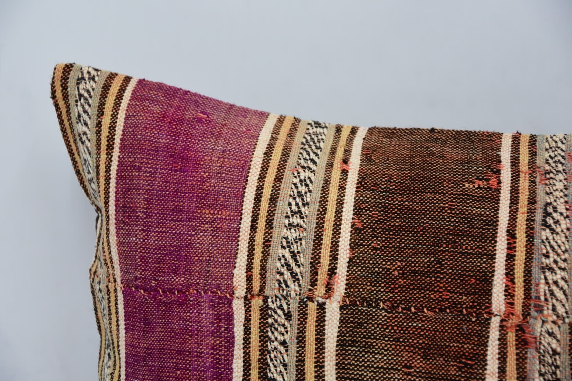 16"x24" Brown Pillow Sham, Vintage Kilim Pillow, Retro Throw Cushion Cover, Gift Pillow, Handmade Pillow Case, Interior Designer Pillow