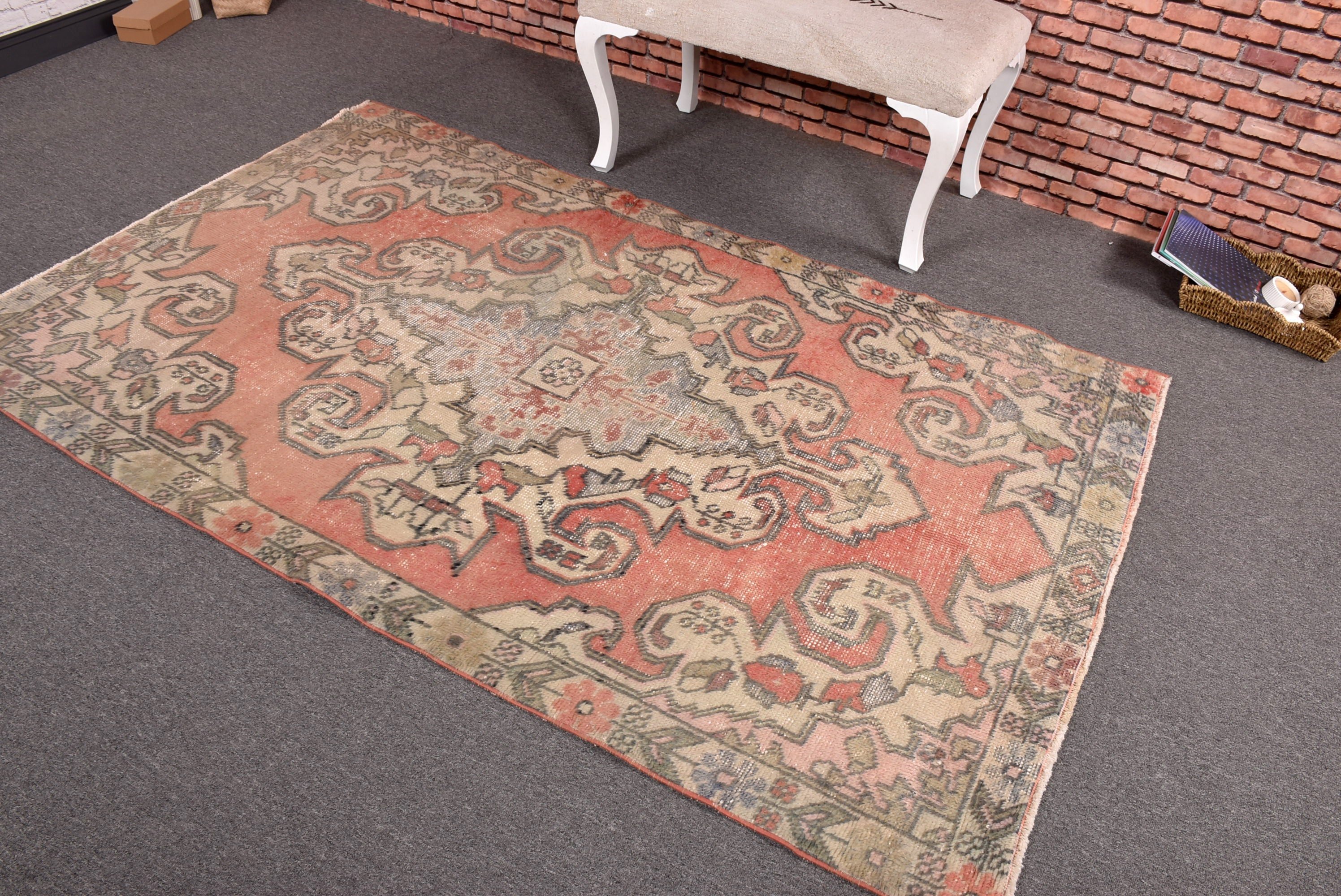 Oriental Rug, Antique Rug, Vintage Rug, 4.2x7.3 ft Area Rugs, Vintage Area Rugs, Red Floor Rug, Turkish Rugs, Nursery Rug, Modern Rug