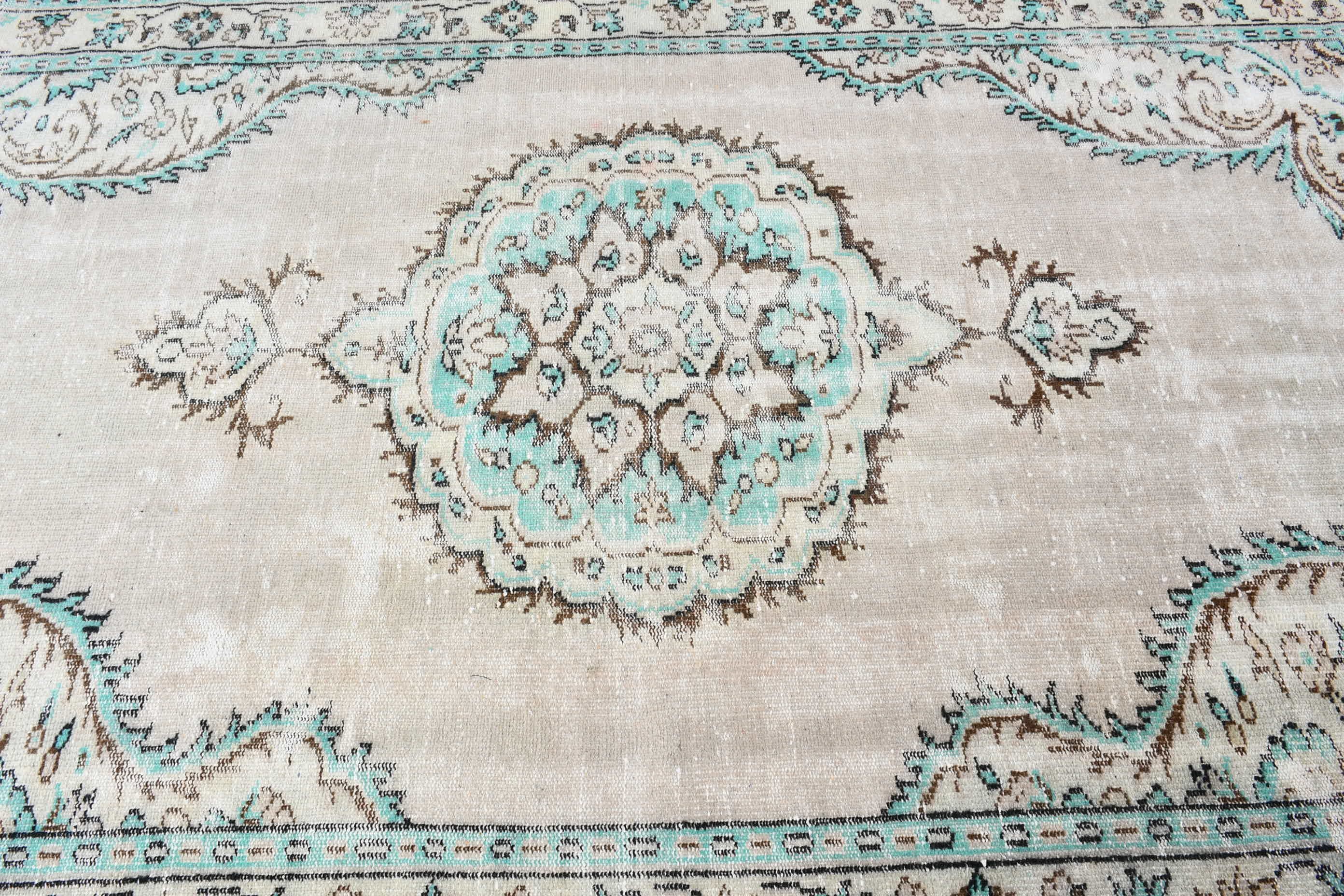 Oushak Halı, Türk Halıları, 5.7x9.7 ft Büyük Halılar, Ofis Halısı, Havalı Halılar, Vintage Halı, Yeşil Ev Dekor Halıları, Salon Halıları, Oturma Odası Halıları