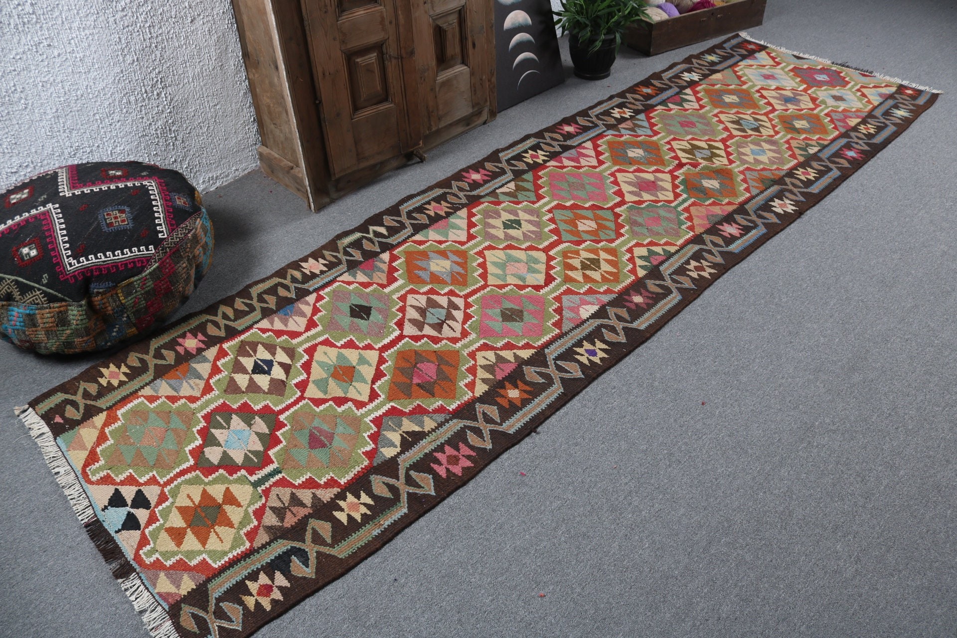 Statement Rug, Neutral Rugs, Rugs for Hallway, 3x10.7 ft Runner Rug, Turkish Rugs, Long Runner Rug, Vintage Rugs, Green Neutral Rugs