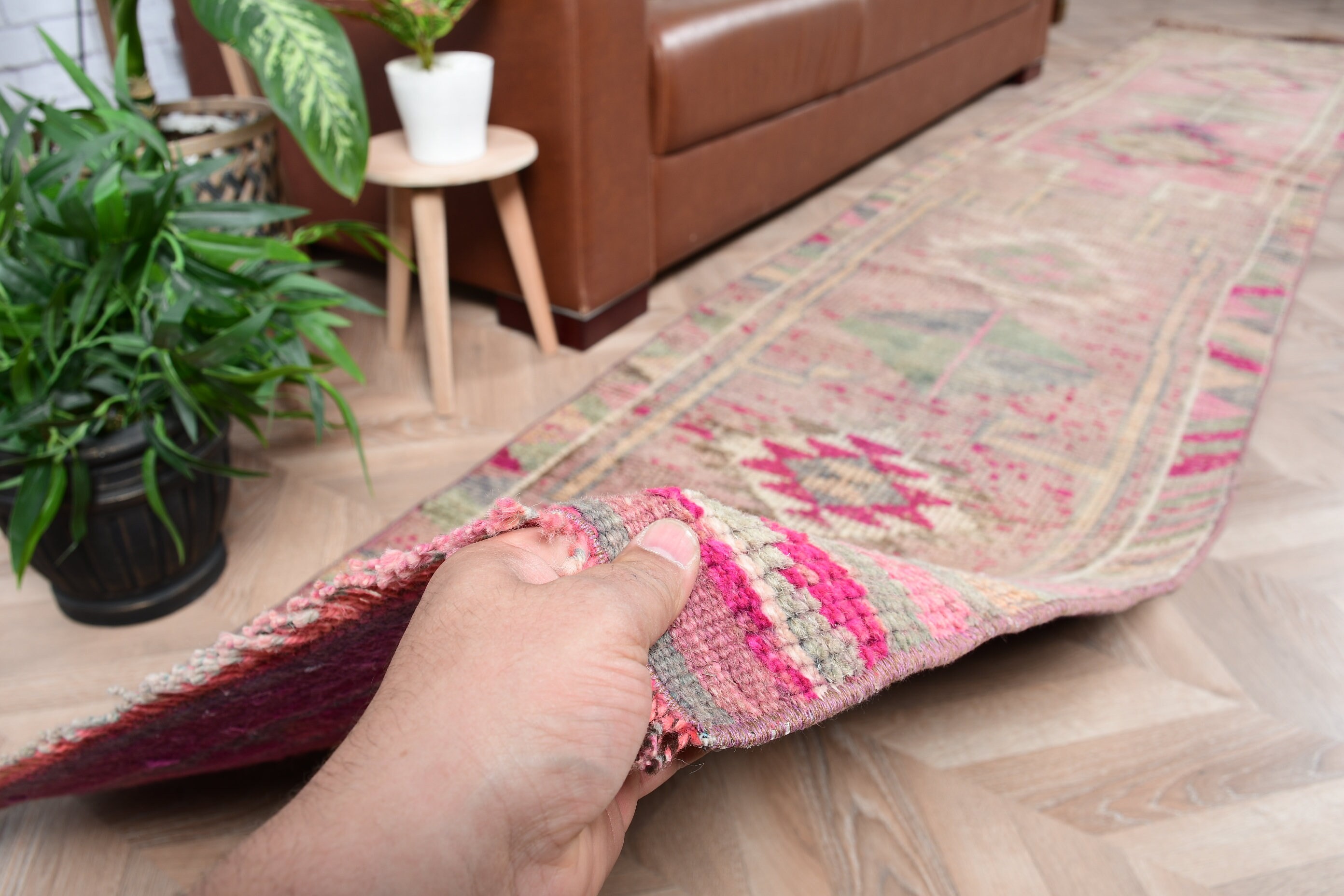 Koridor Halısı, Oryantal Halı, Koridor Halısı, Ev Dekorasyonu Halısı, Türk Halısı, Vintage Halı, Pembe 2.3x12.5 ft Runner Halıları, Sanat Halısı