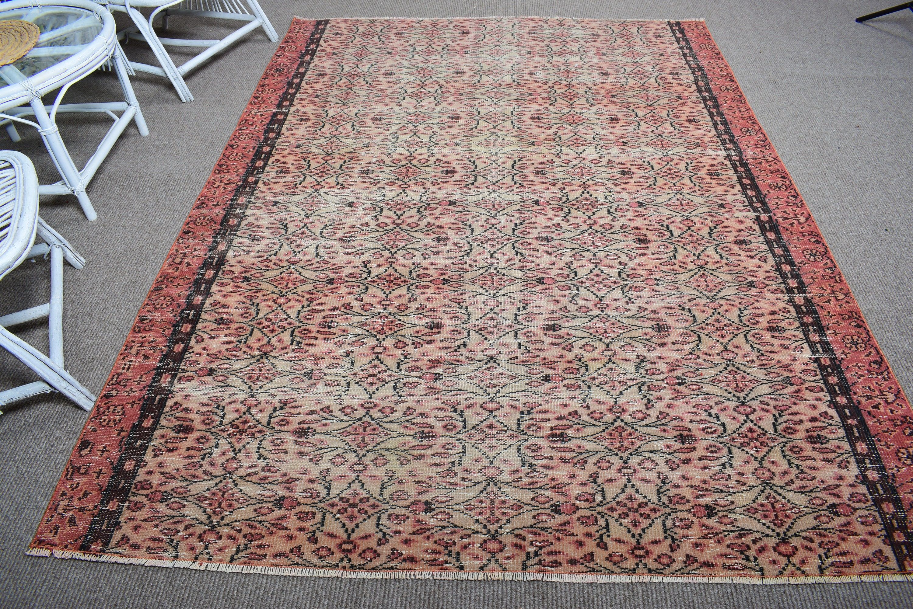 5.9x8 ft Büyük Halı, Yer Halıları, Vintage Halılar, Havalı Halı, Türk Halıları, Büyük Boho Halısı, Yemek Odası Halıları, Kırmızı Mutfak Halıları