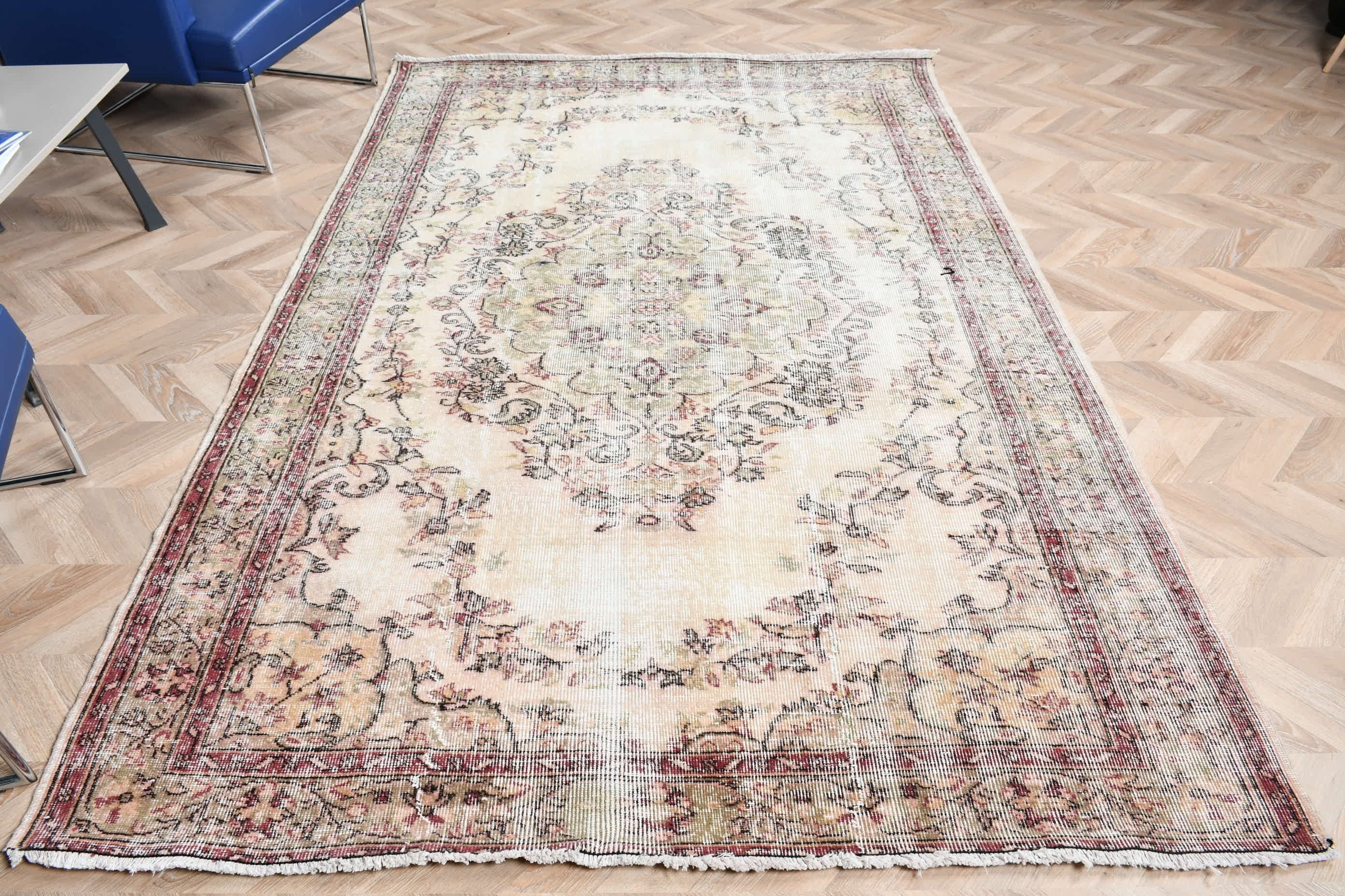 Yemek Odası Halısı, Boho Halısı, Türk Halısı, Vintage Halılar, Bej Ev Dekorasyonu Halısı, 5.9x9.2 ft Büyük Halı, Oturma Odası Halısı, Yün Halısı, Ev Dekorasyonu Halısı